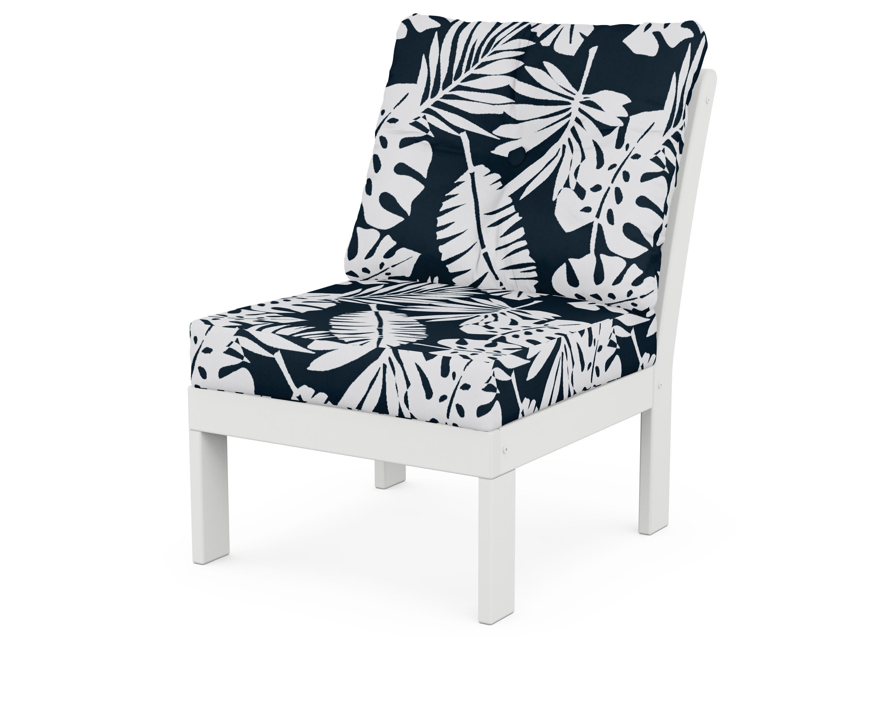 Vineyard Modular Armless Chair in White / Leaf Marine Indigo