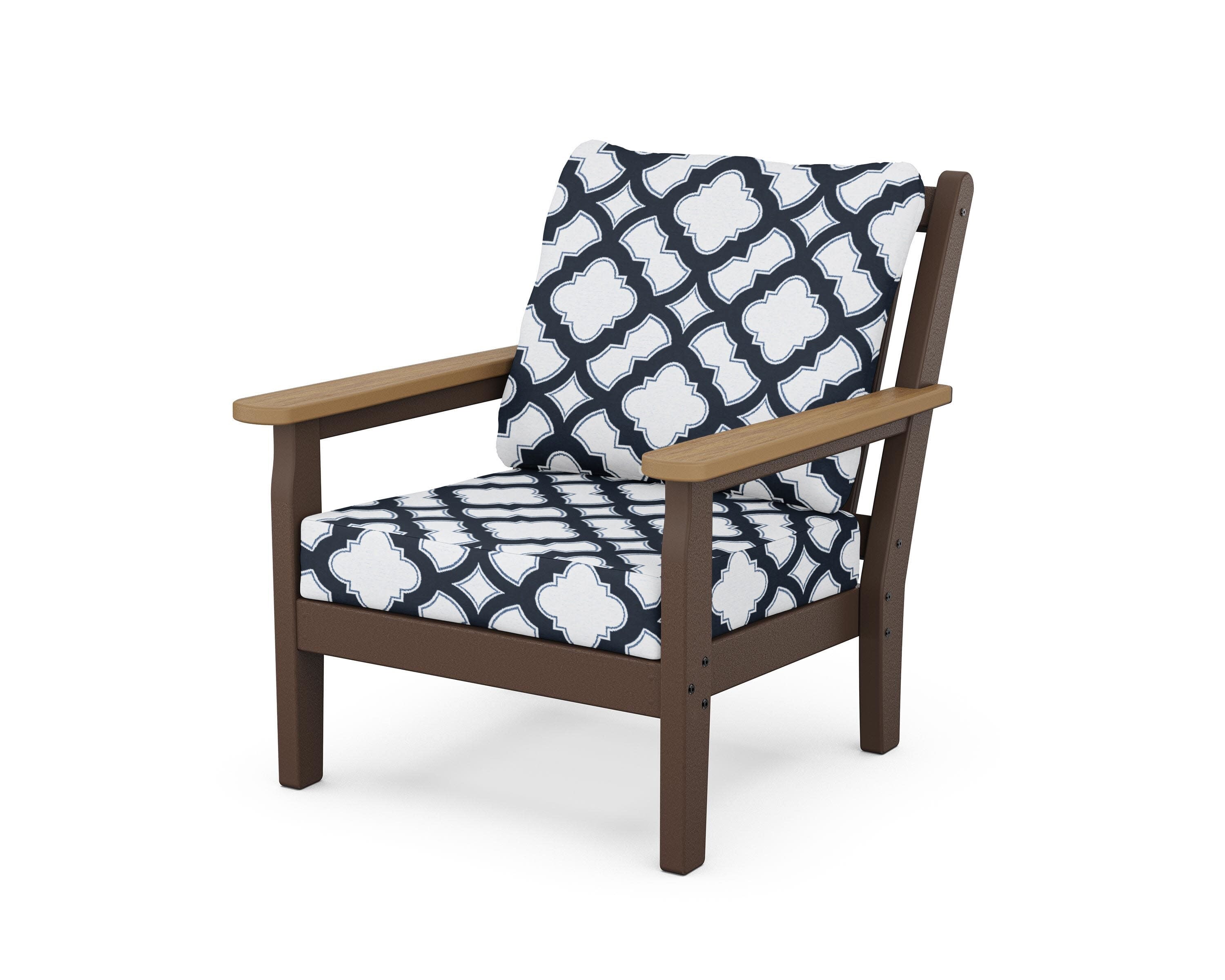Chippendale Deep Seating Chair in Mahogany / Natural / Trellis Marine Indigo