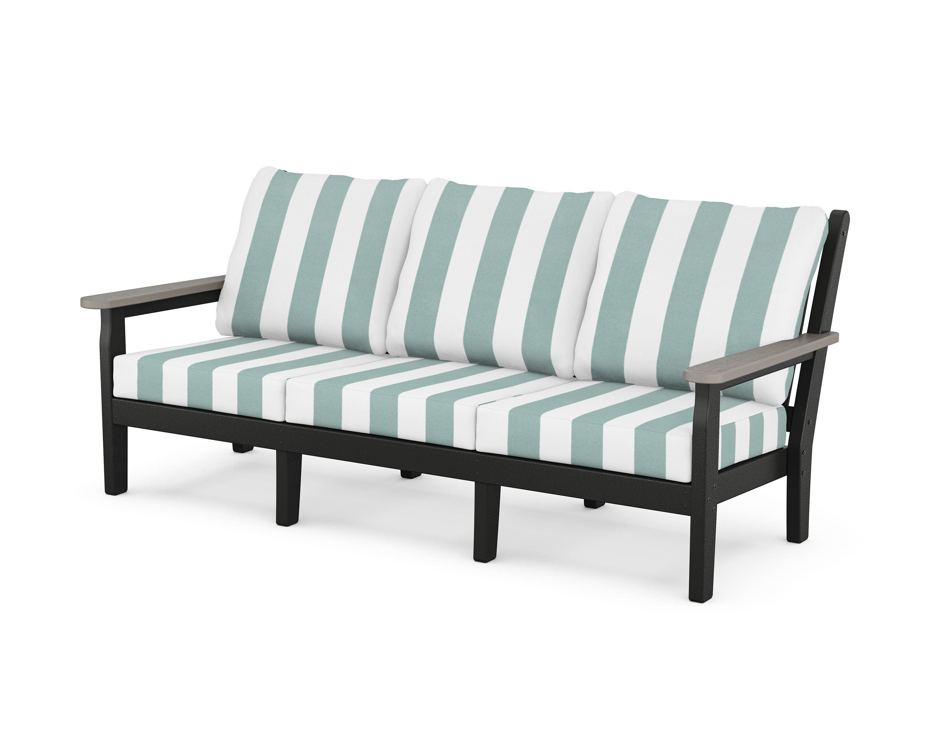 Chippendale Deep Seating Sofa in Black / Driftwood / Cabana Stripe Glacier Spa