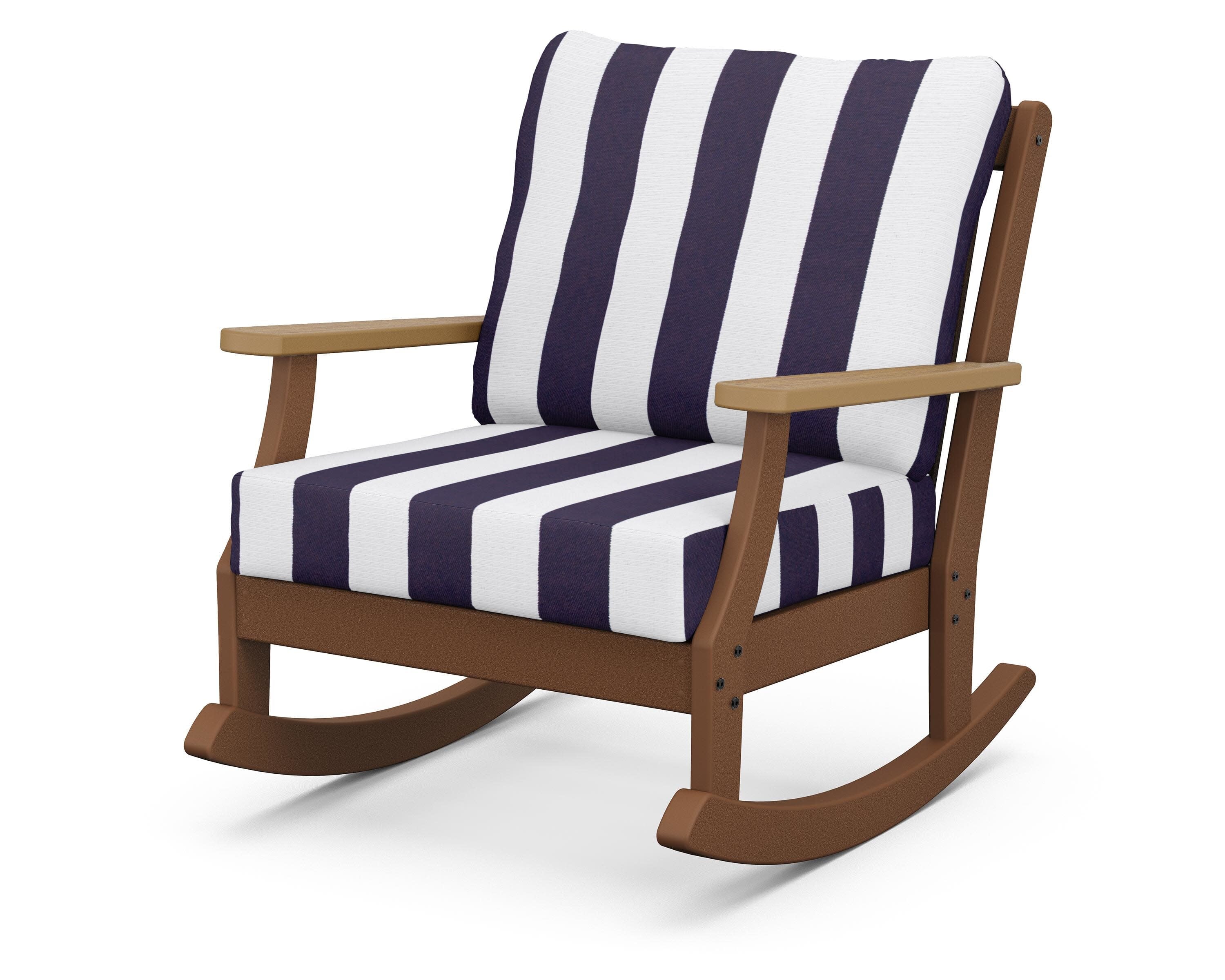 Braxton Deep Seating Rocking Chair in Teak / Natural / Cabana Stripe Navy