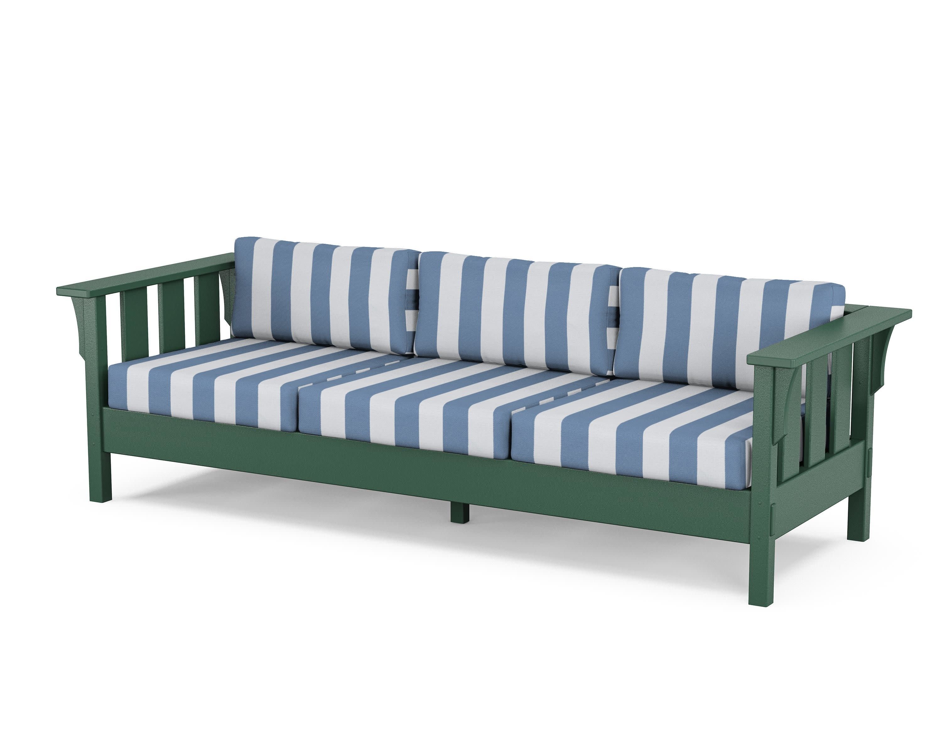 Acadia Deep Seating Sofa in Green / Cabana Stripe Sky Blue