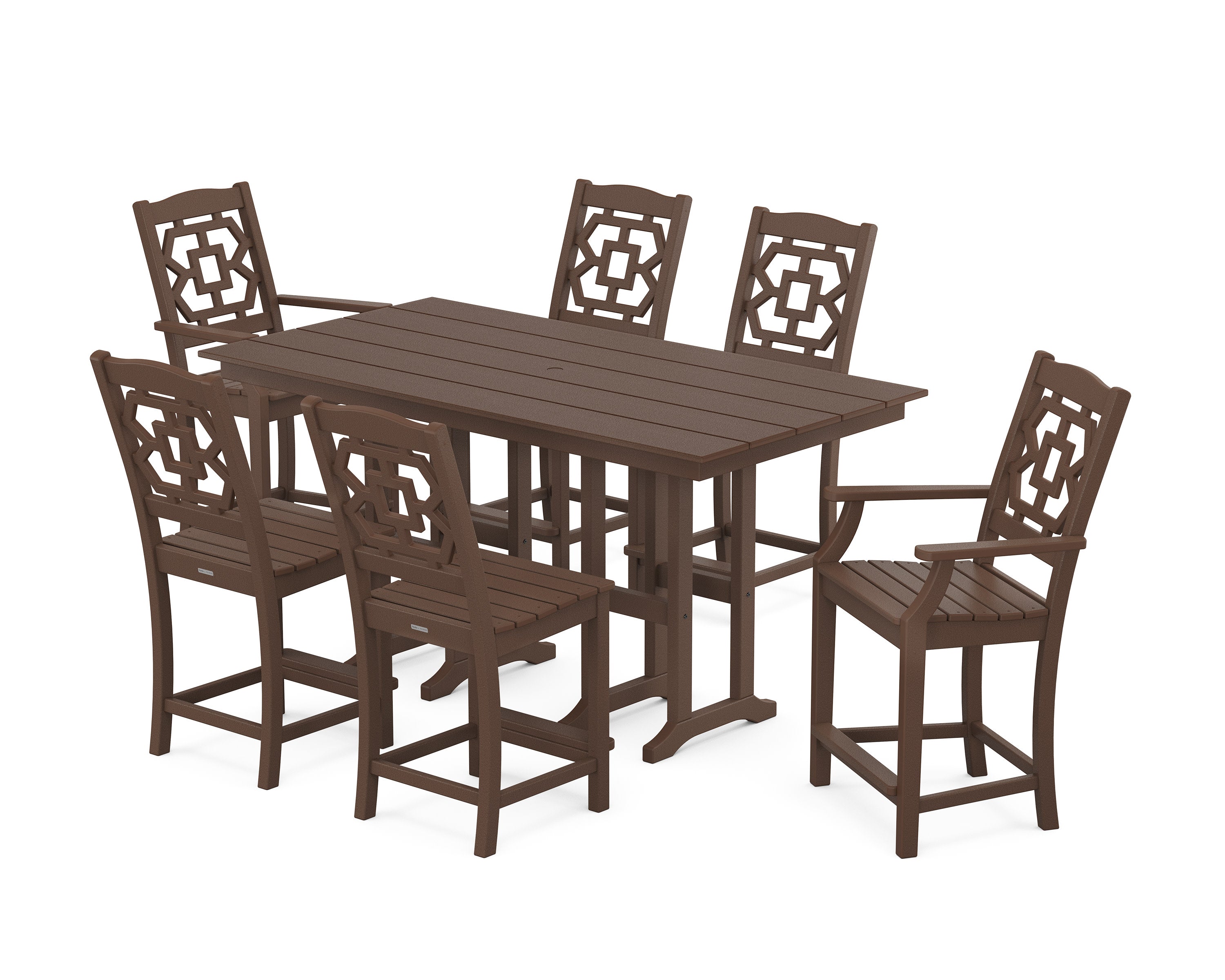 Chinoiserie 7-Piece Farmhouse Counter Set in Mahogany