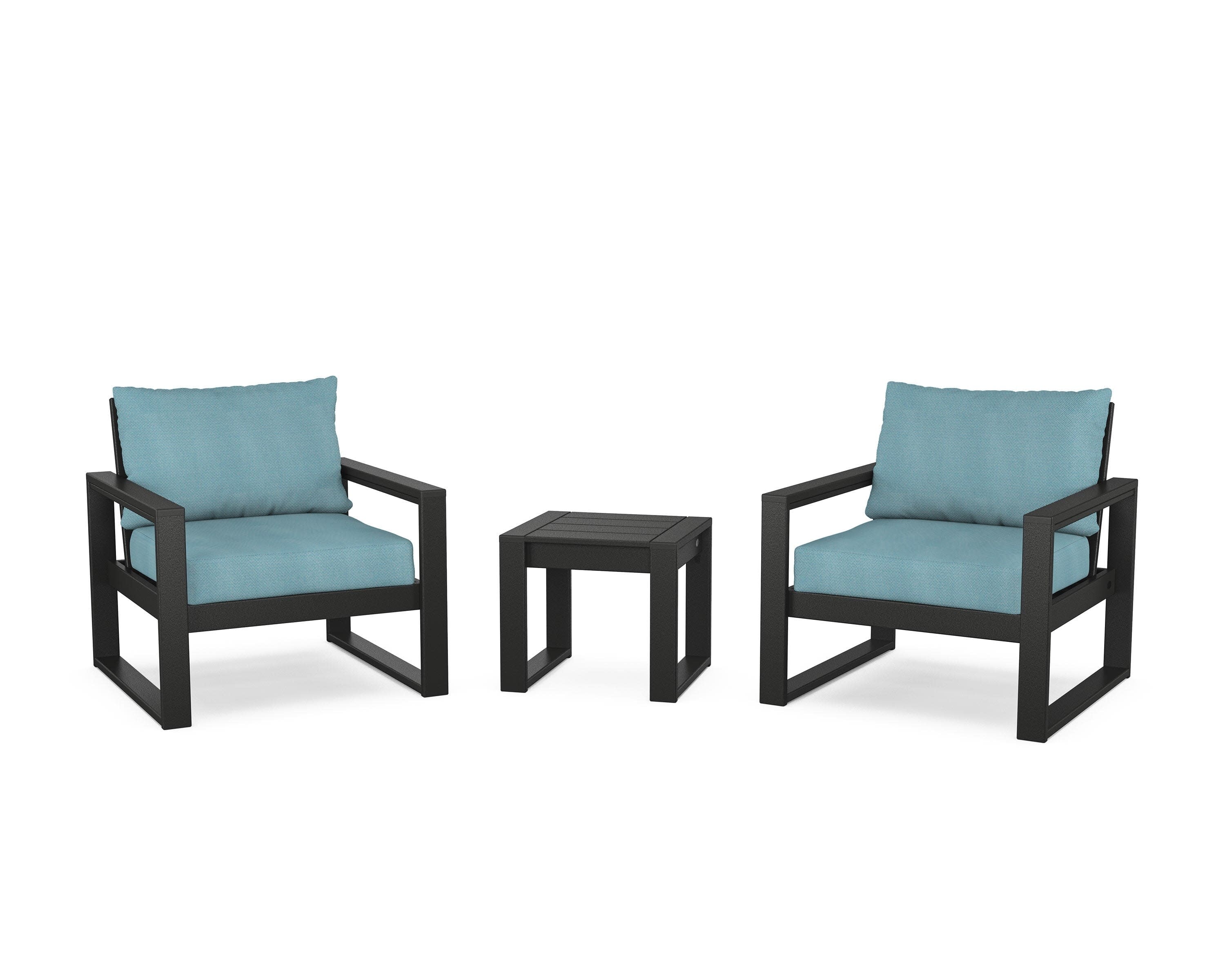 EDGE Sectional 3-Piece Deep Seating Set in Black / Lattice Sky Blue