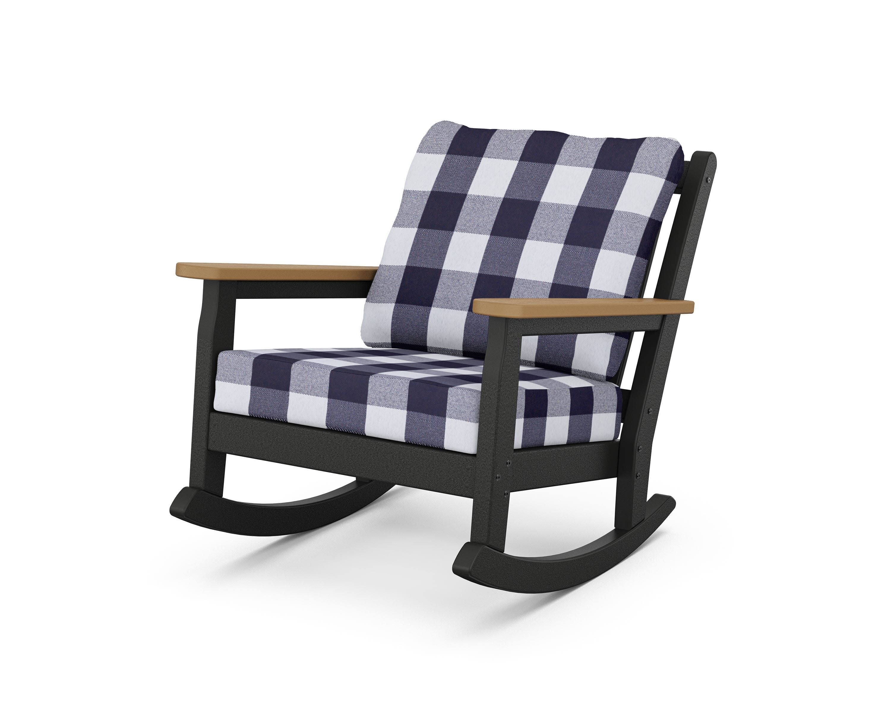 Chippendale Deep Seating Rocking Chair in Black / Natural / Buffalo Plaid Navy
