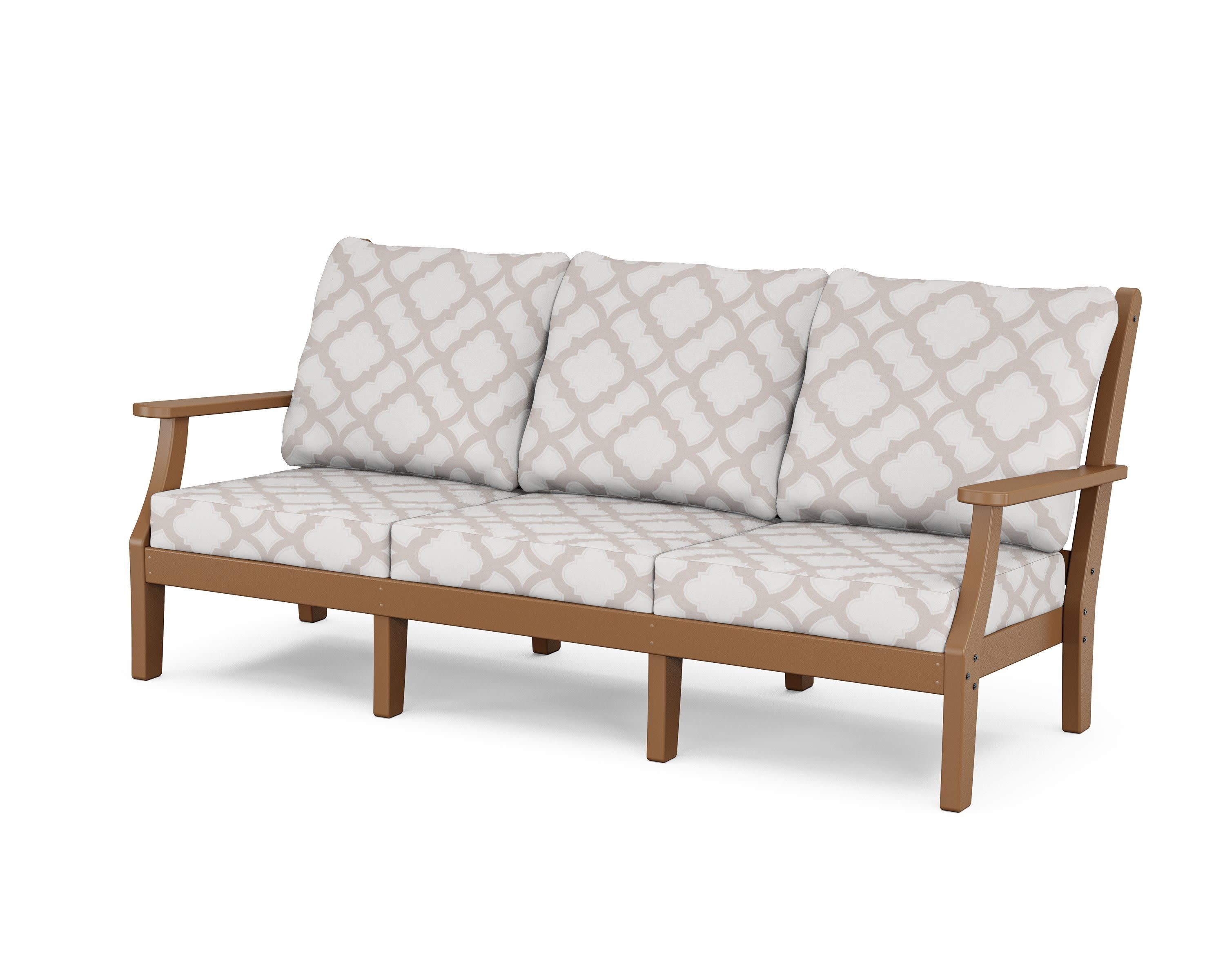 Wovendale Deep Seating Sofa in Teak / Trellis Dune Burlap