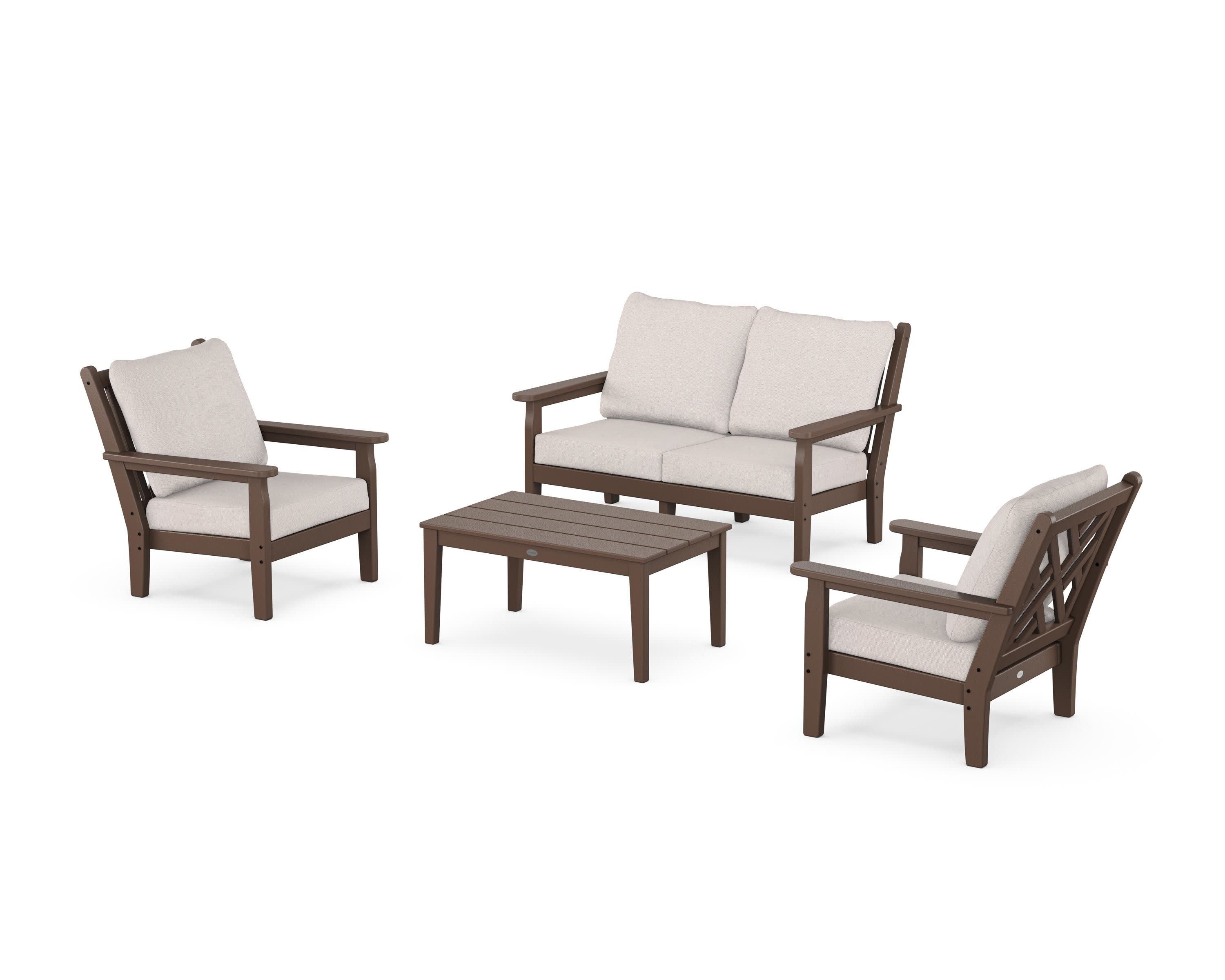Chippendale 4-Piece Deep Seating Set with Loveseat in Mahogany / Dune Burlap