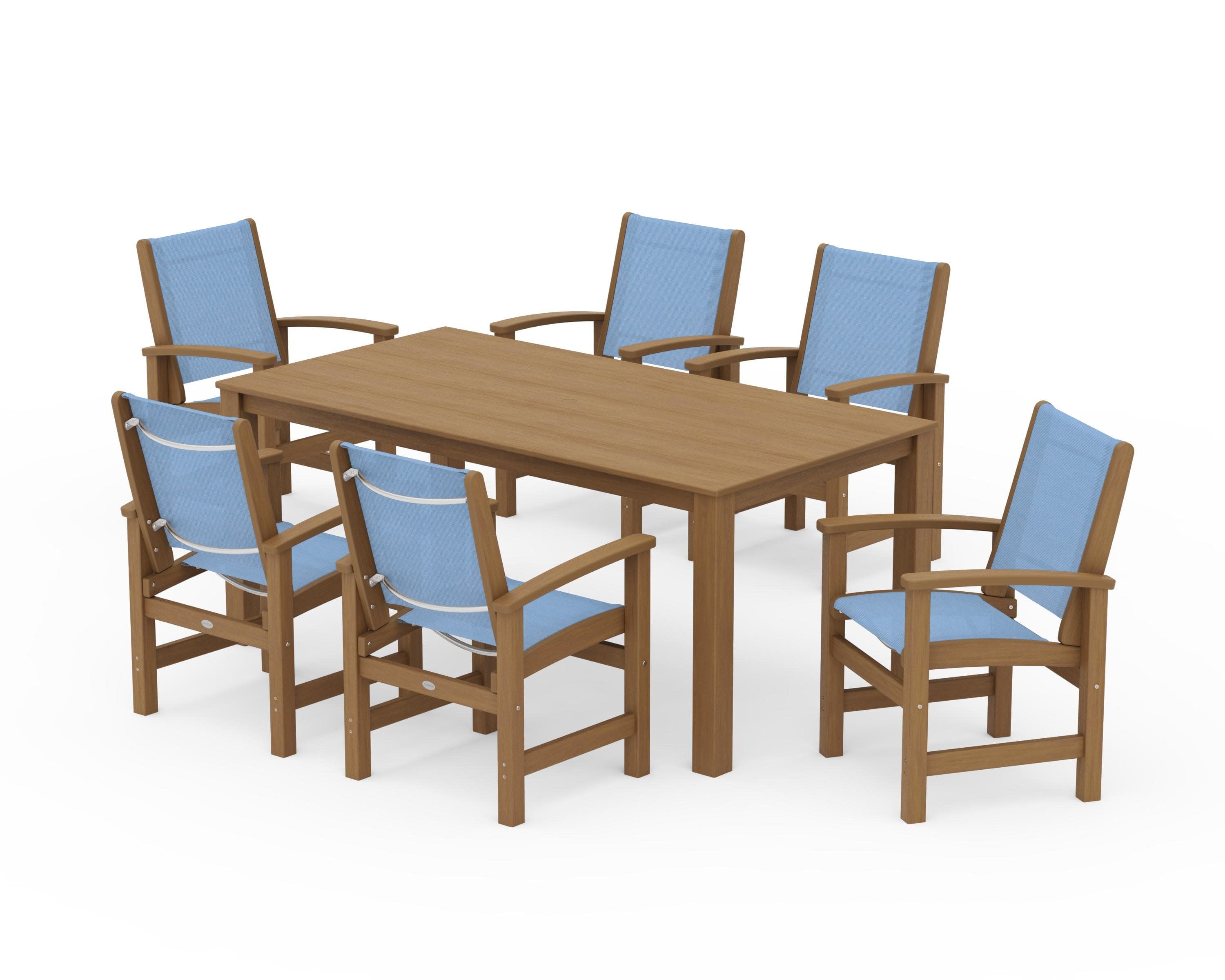 Coastal 7-Piece Parsons Dining Set in Natural / Poolside Sling