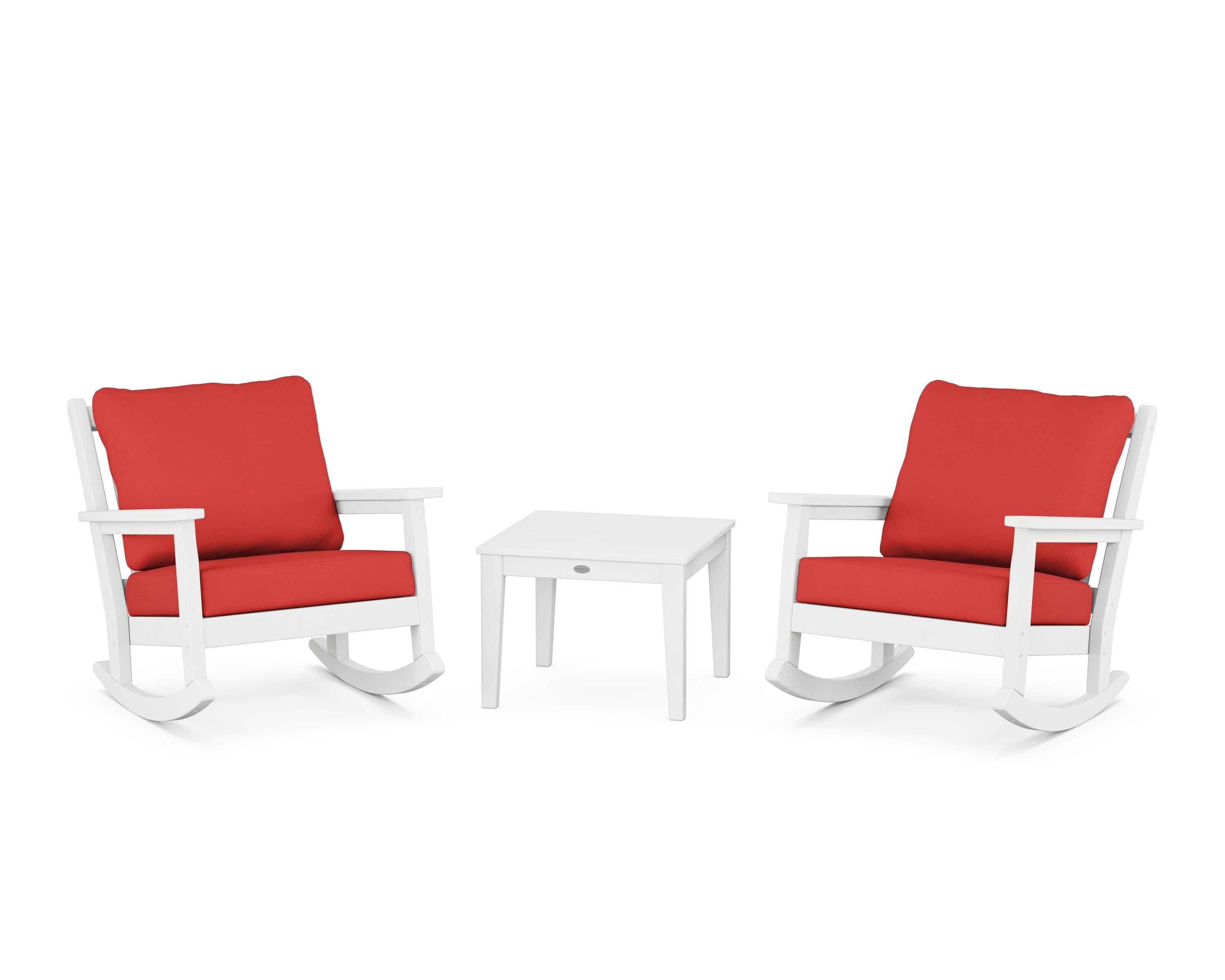 Chippendale 3-Piece Deep Seating Rocker Set in White / Crimson Linen