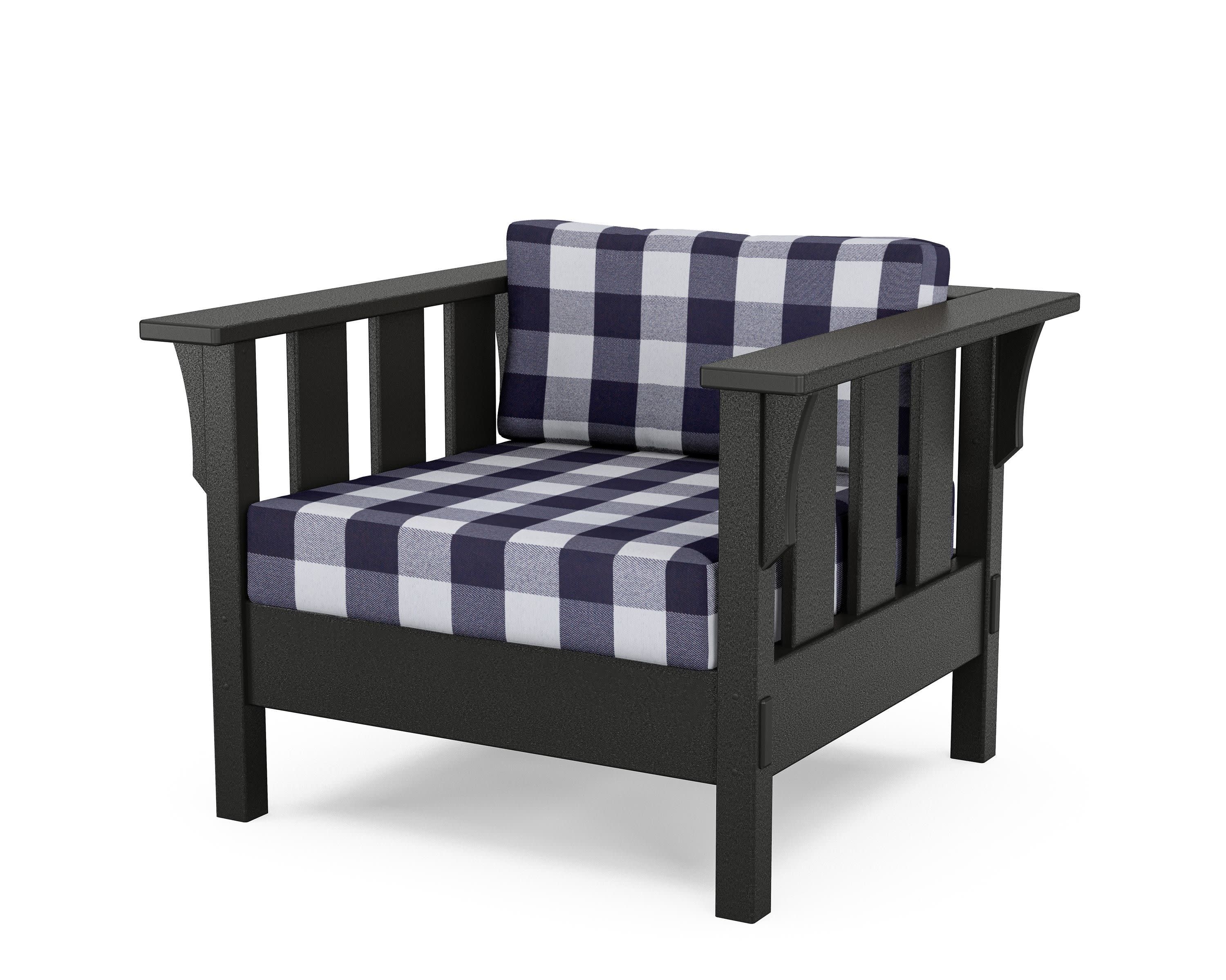Acadia Deep Seating Chair in Black / Buffalo Plaid Navy