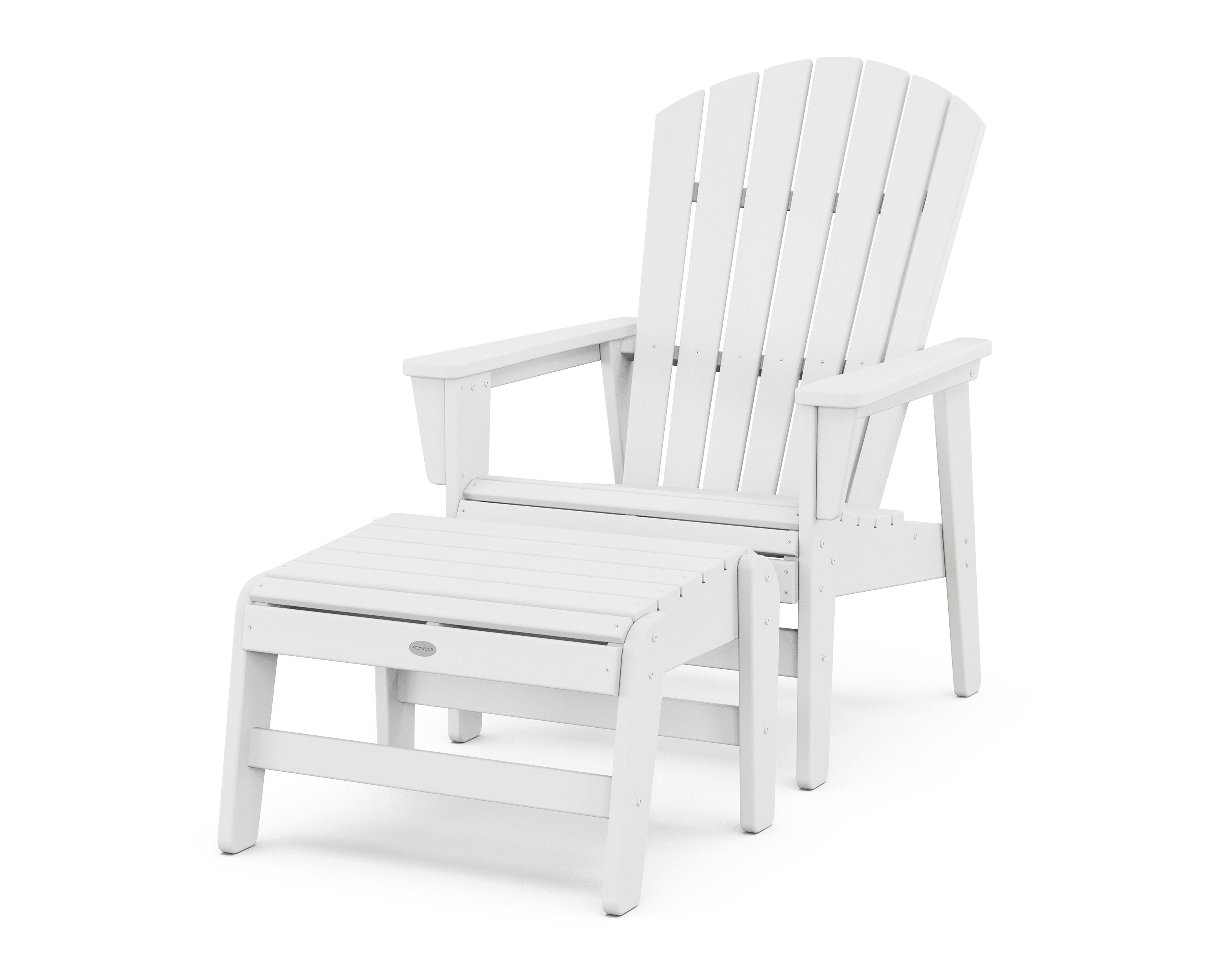 Nautical Grand Upright Adirondack Chair with Ottoman in White
