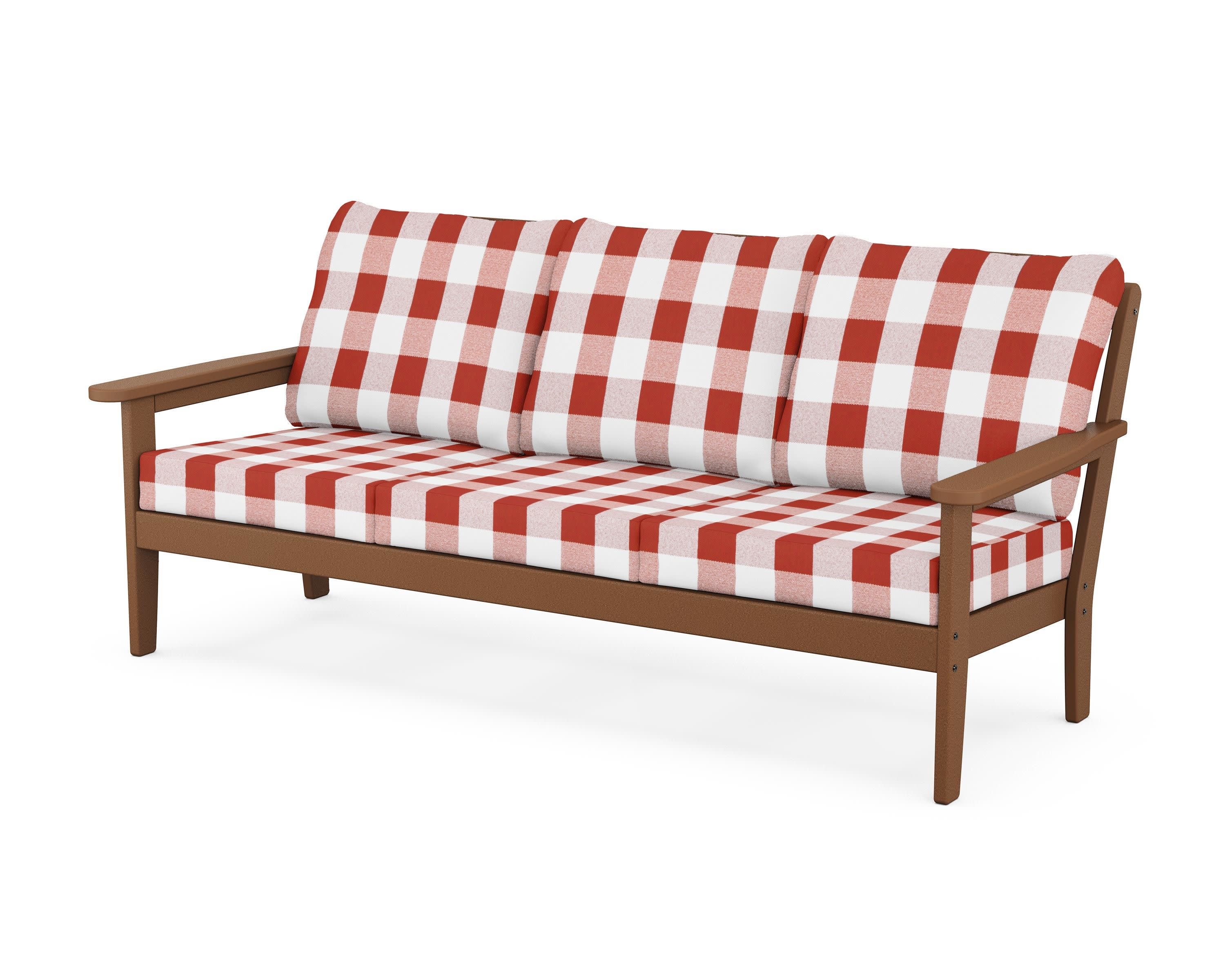 Cottage Deep Seating Sofa in Teak / Buffalo Plaid Crimson
