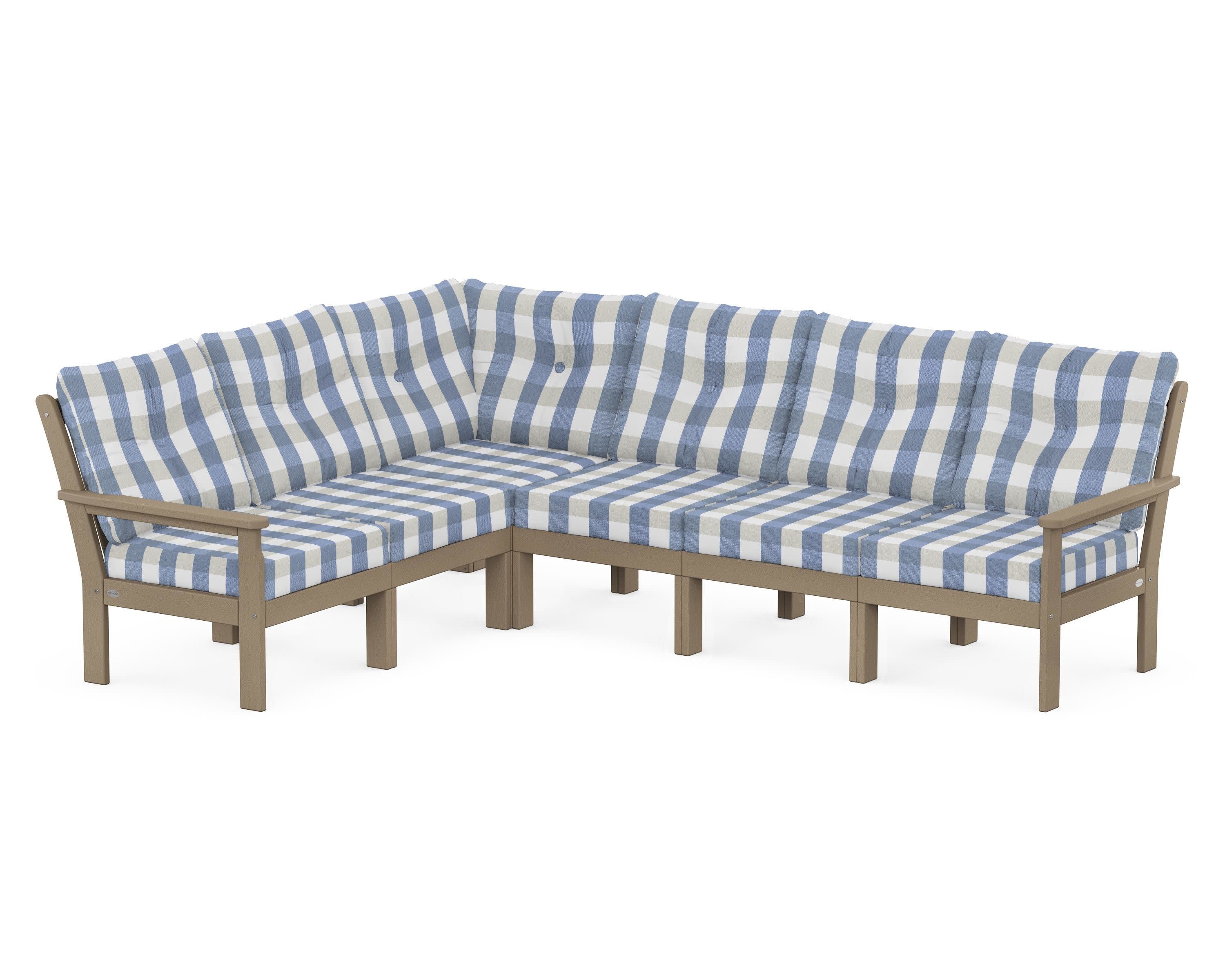 Vineyard 6-Piece Sectional in Vintage Sahara / Buffalo Plaid Sky Blue