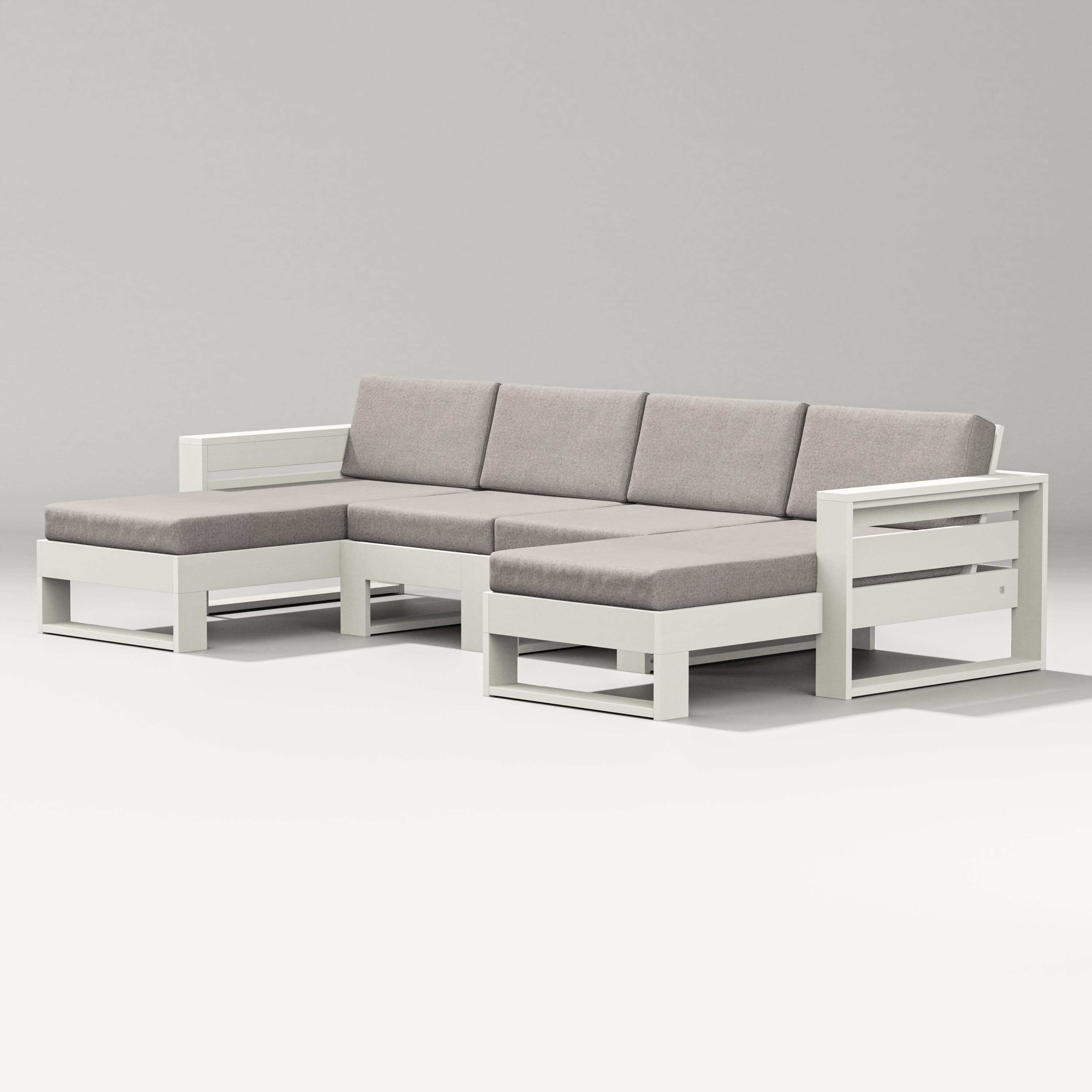 Latitude Double Chaise Sectional in Vintage White / Weathered Tweed