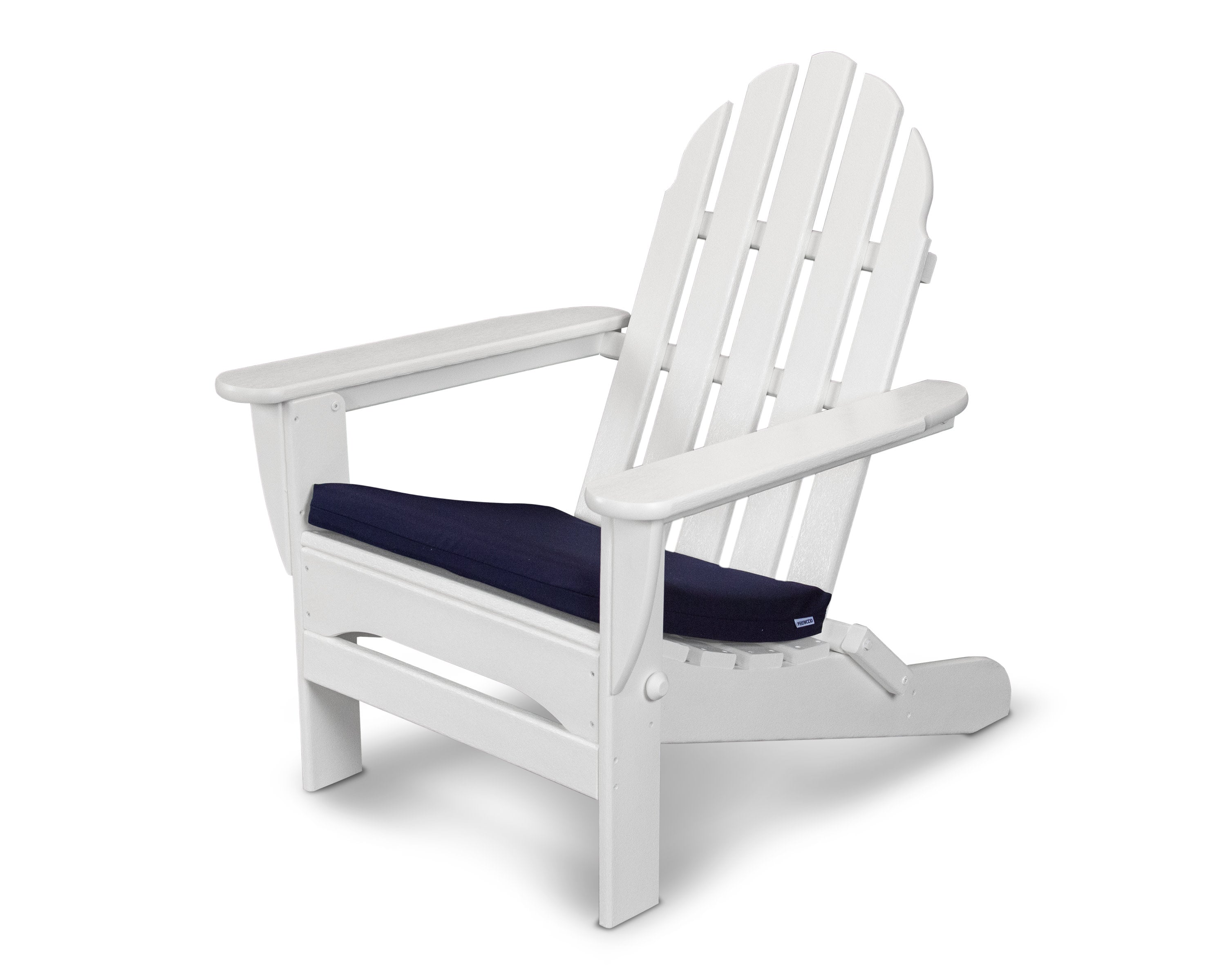 Adirondack Chair with Seat Cushion in White / Navy