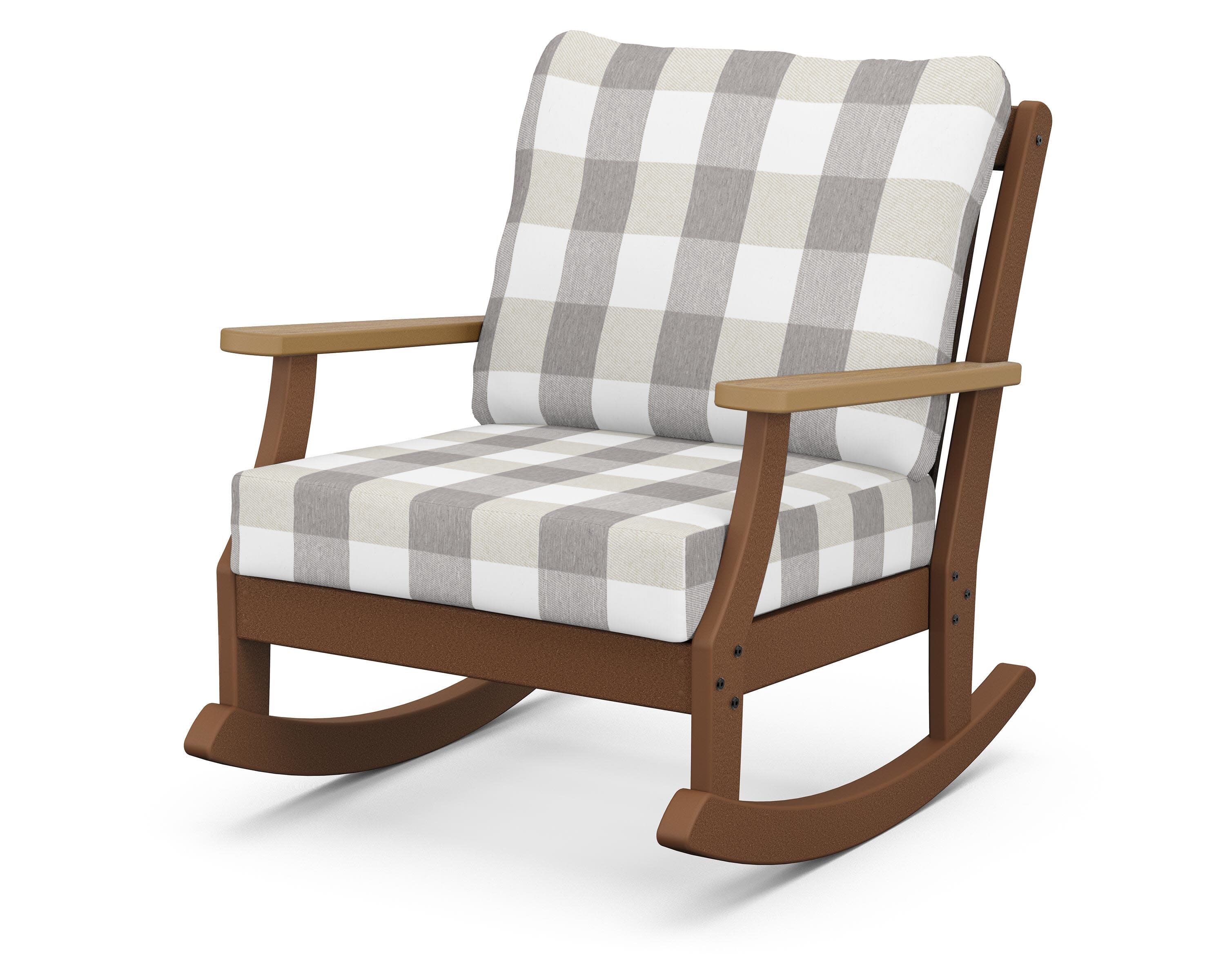 Braxton Deep Seating Rocking Chair in Teak / Natural / Buffalo Plaid Grey Mist