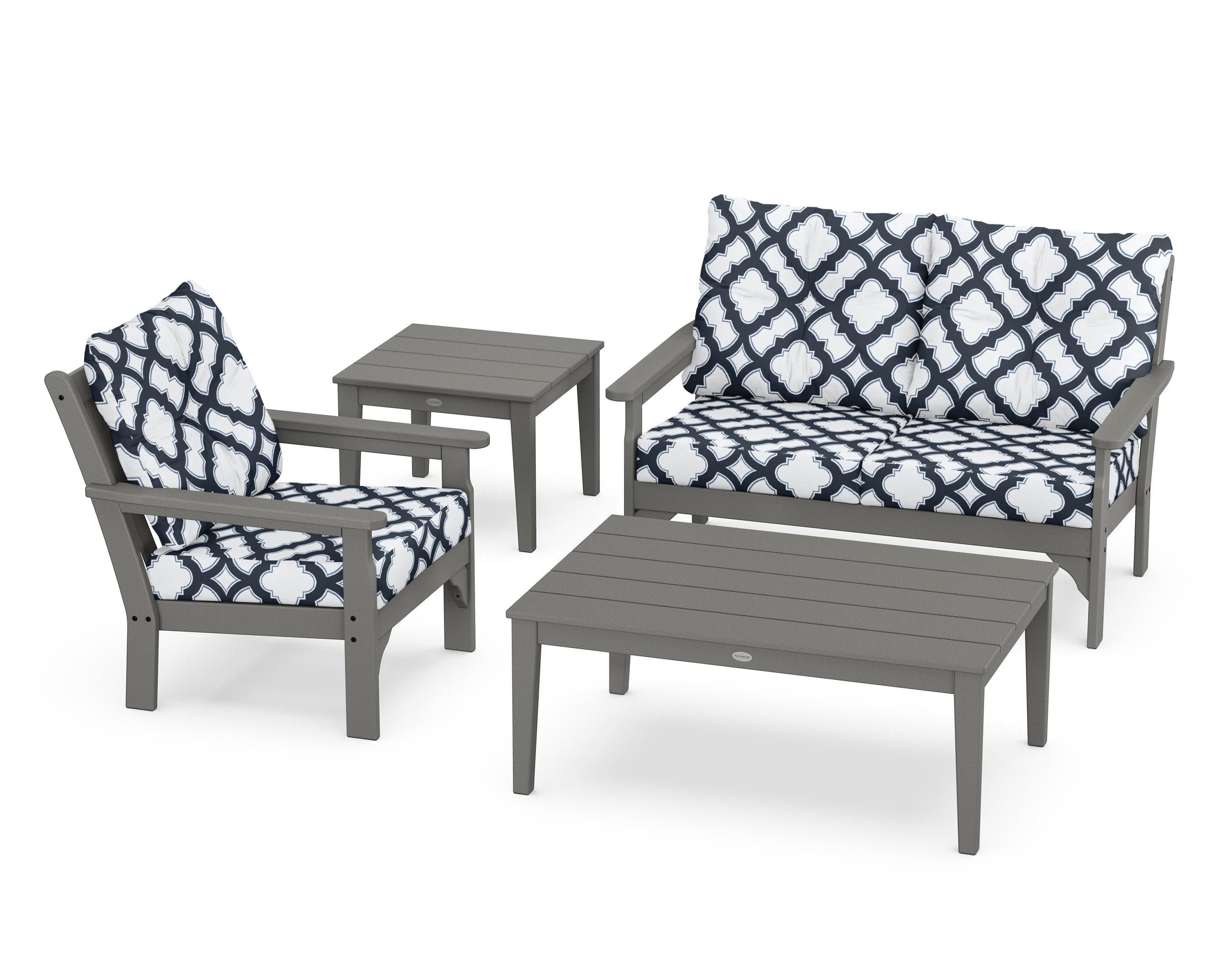 Vineyard 4-Piece Deep Seating Set in Slate Grey / Trellis Marine Indigo