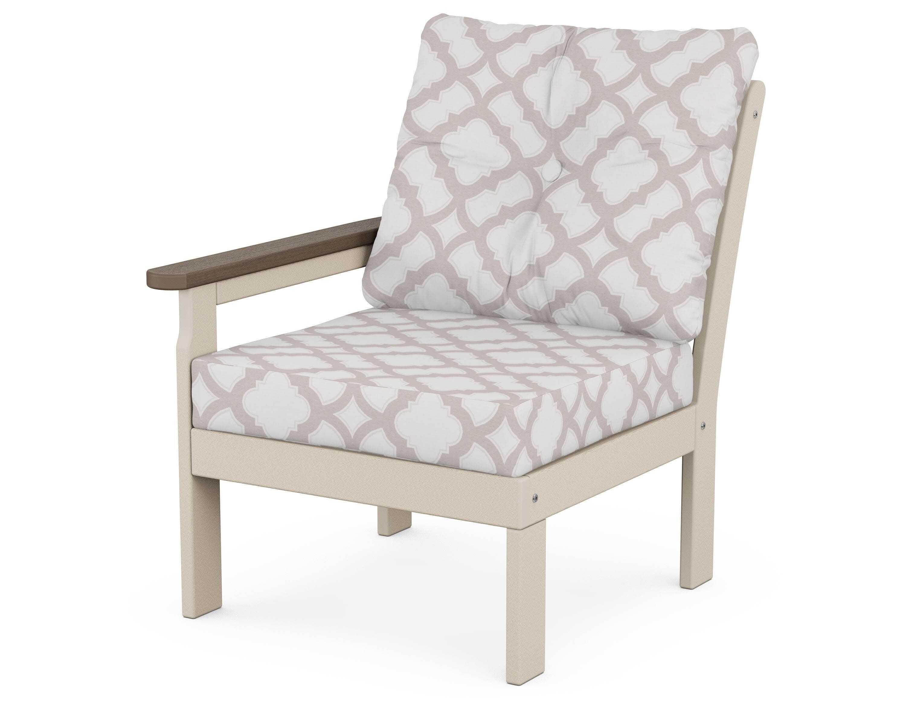 Vineyard Modular Left Arm Chair in Sand / Kona / Trellis Dune Burlap