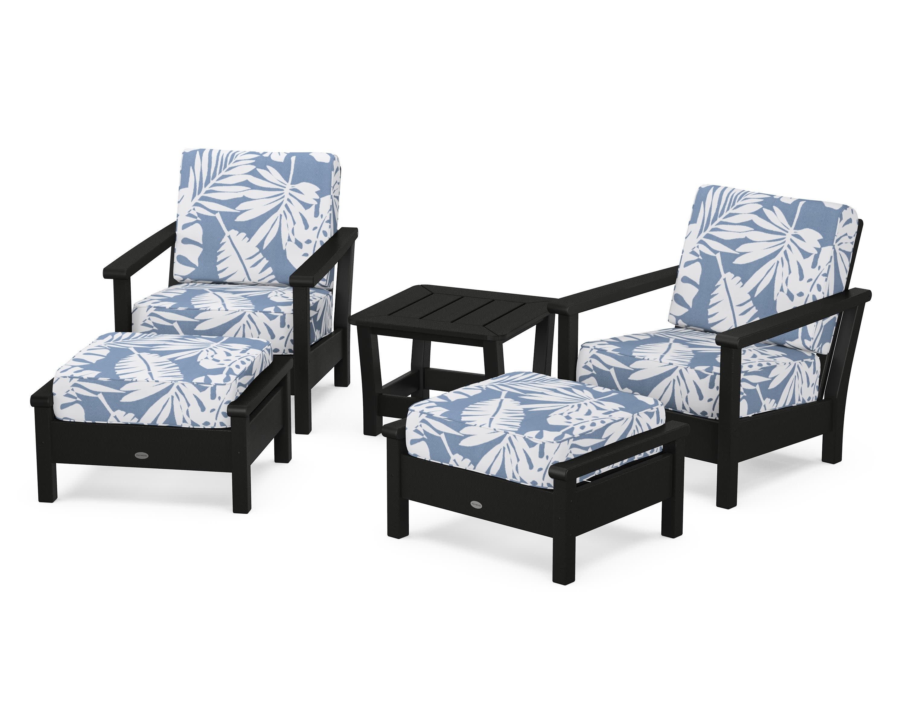Harbour 5-Piece Deep Seating Chair Set in Black / Leaf Sky Blue