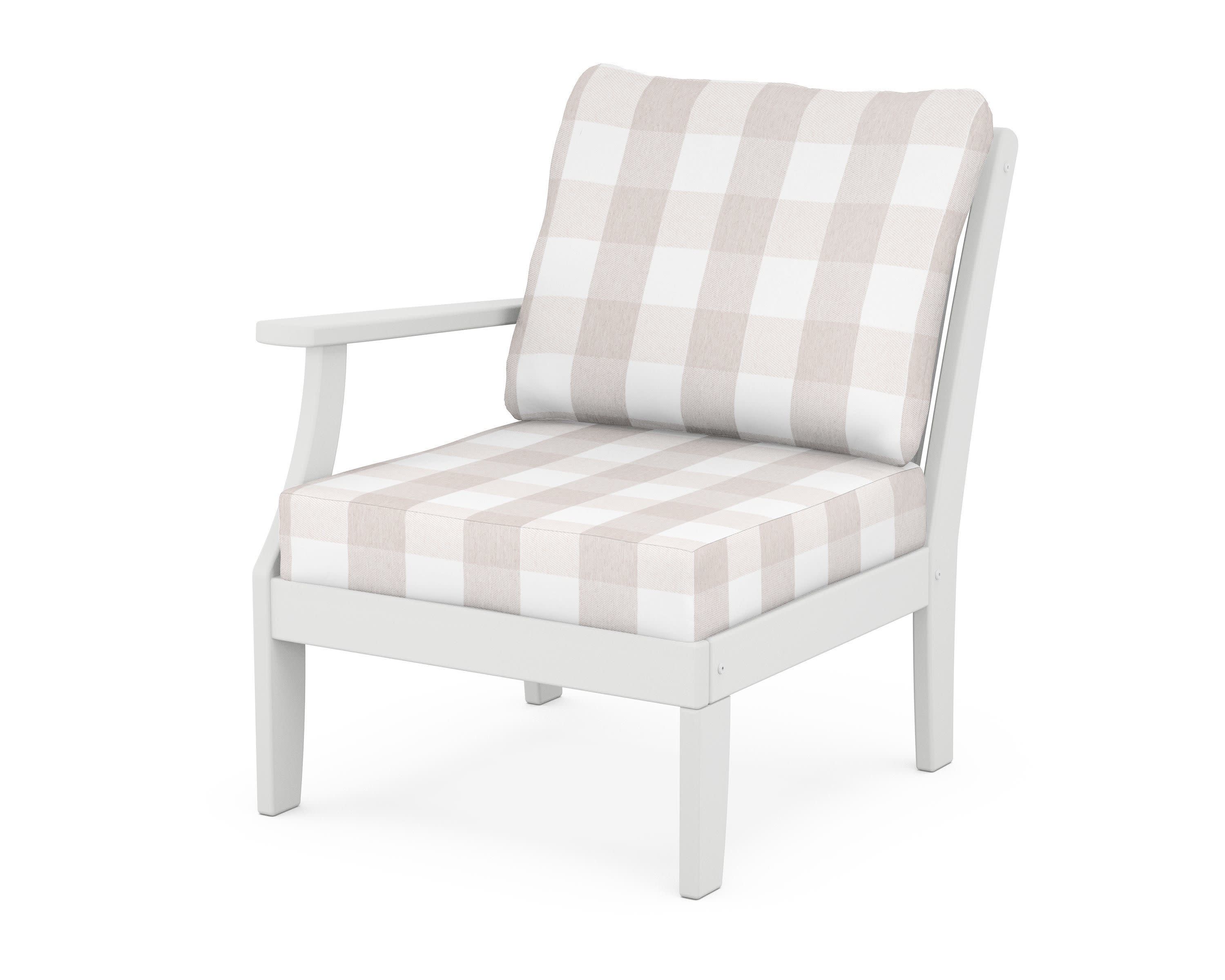 Braxton Modular Left Arm Chair in White / Buffalo Plaid Dune Burlap