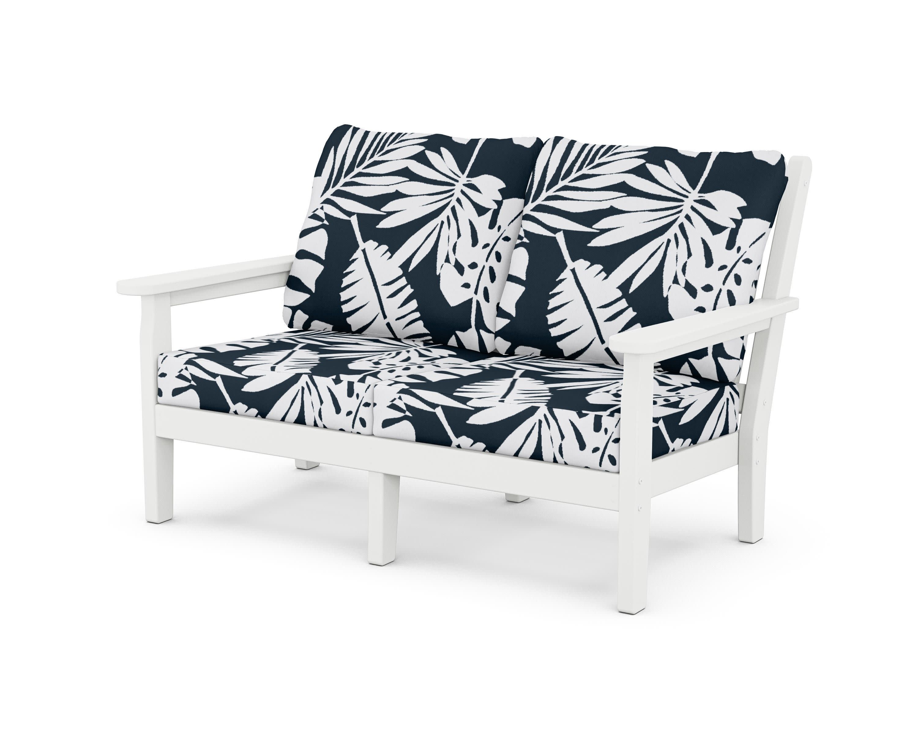 Chippendale Deep Seating Loveseat in White / Leaf Marine Indigo