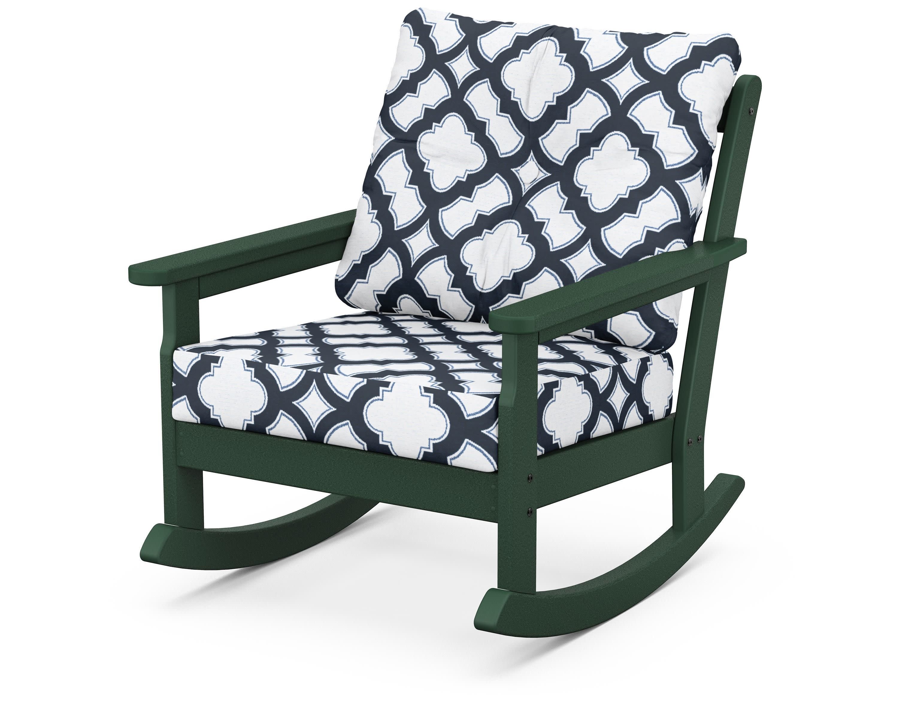 Vineyard Deep Seating Rocking Chair in Green / Trellis Marine Indigo