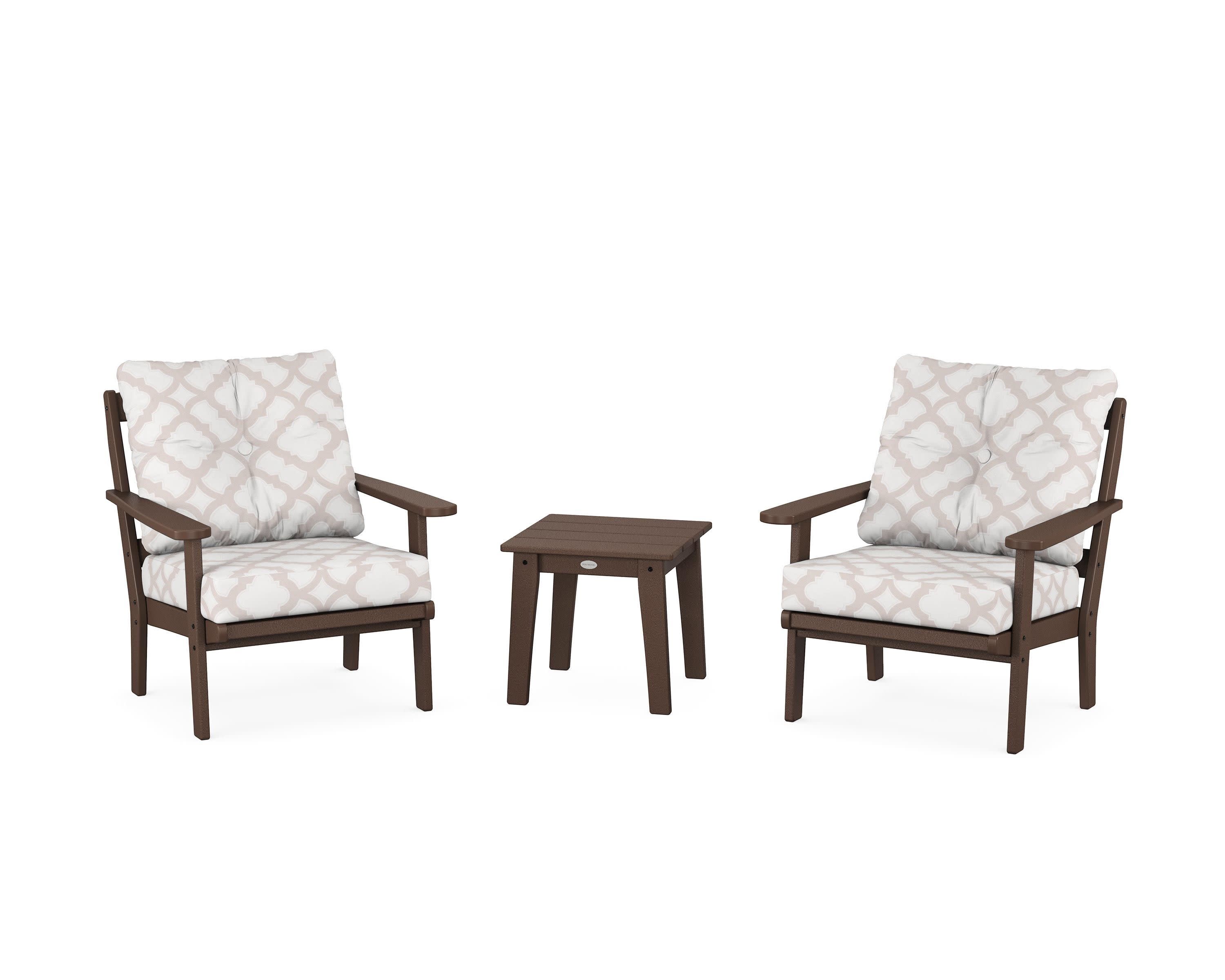 Mission 3-Piece Deep Seating Set in Mahogany / Trellis Dune Burlap