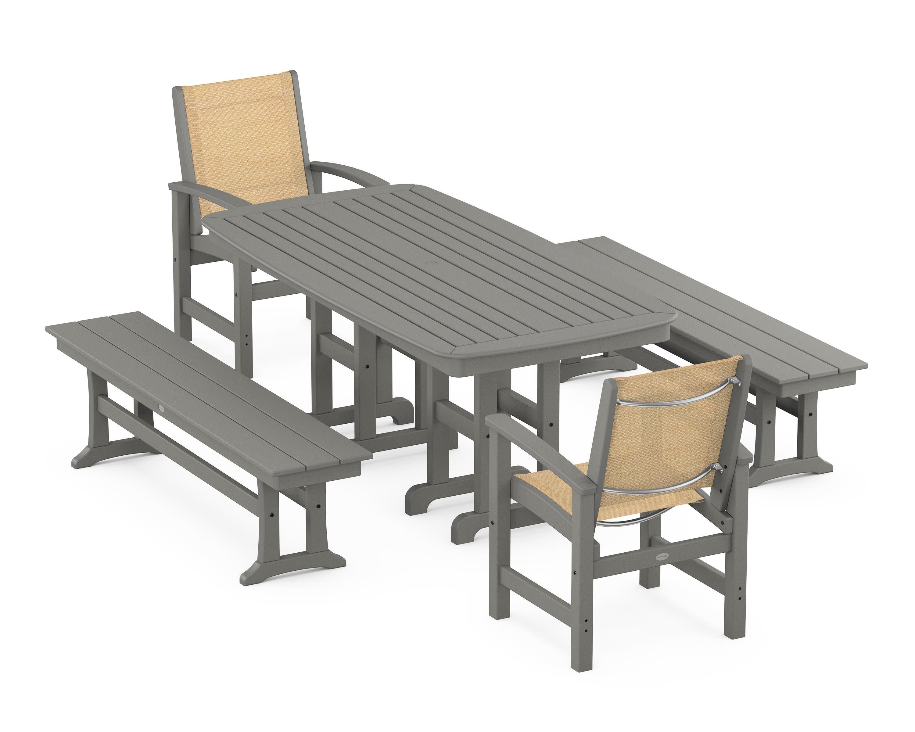Coastal 5-Piece Dining Set in Slate Grey / Dupioni Apricot Sling