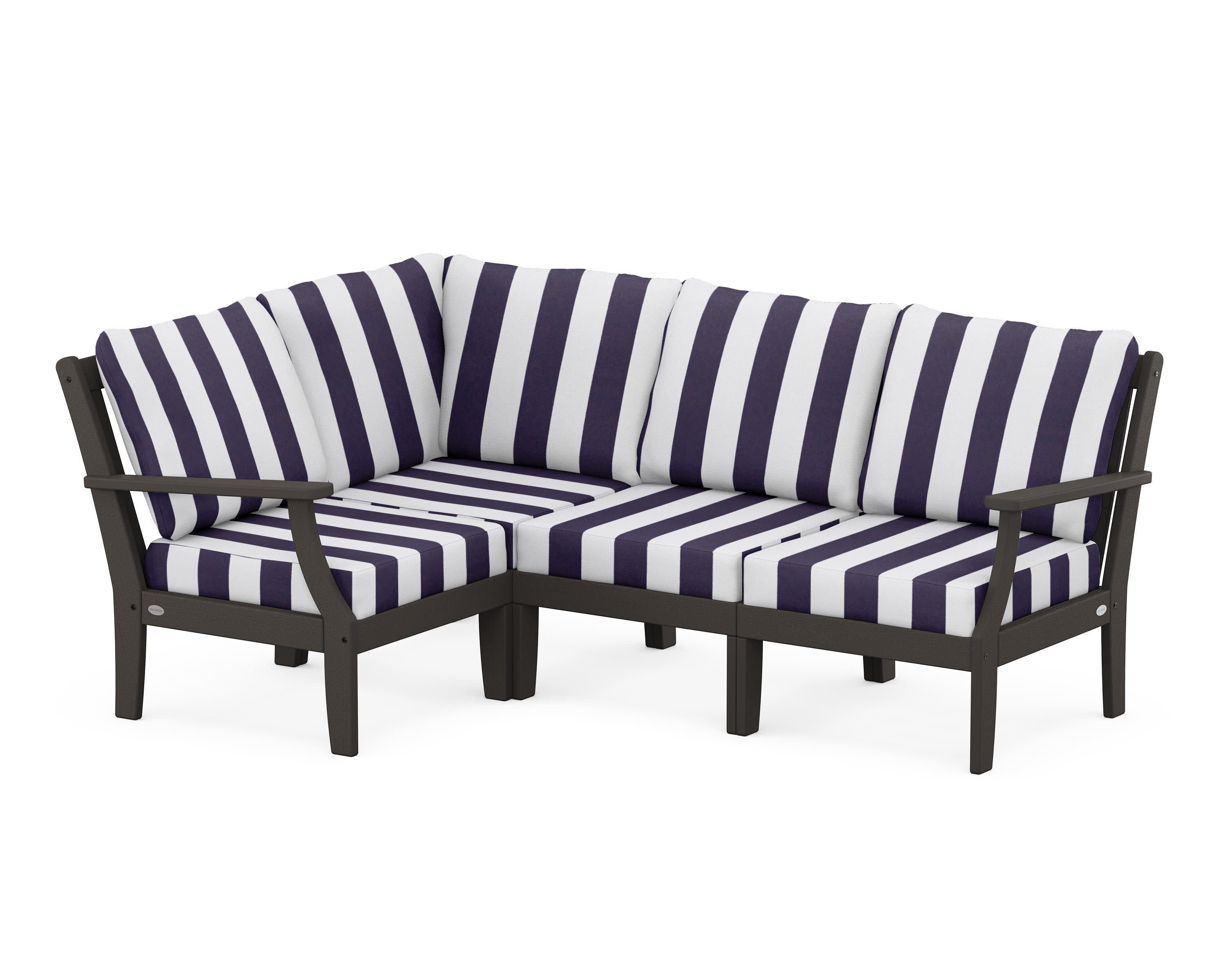 Braxton Modular 4-Piece Deep Seating Set in Vintage Coffee / Cabana Stripe Navy