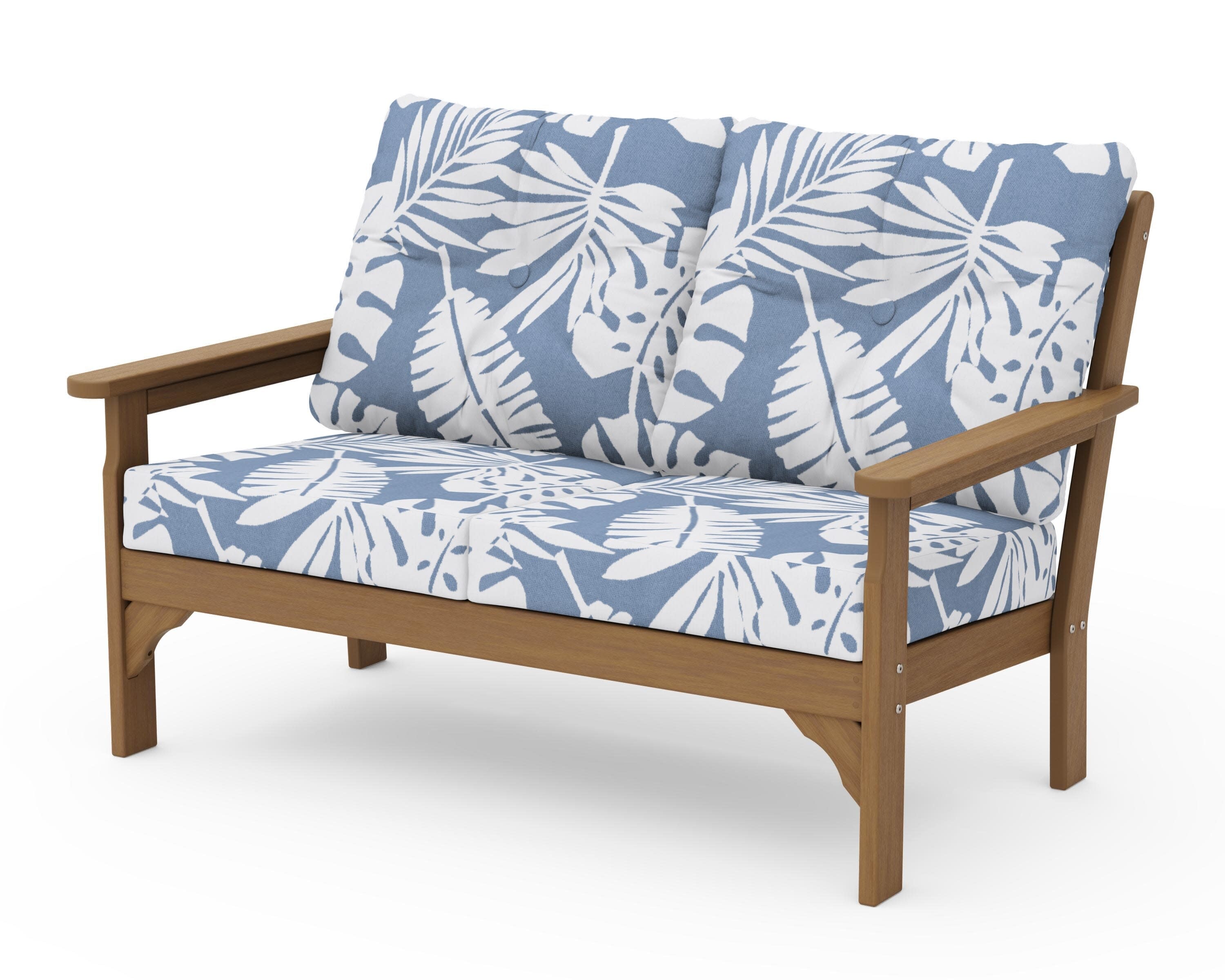 Vineyard Deep Seating Loveseat in Natural / Leaf Sky Blue