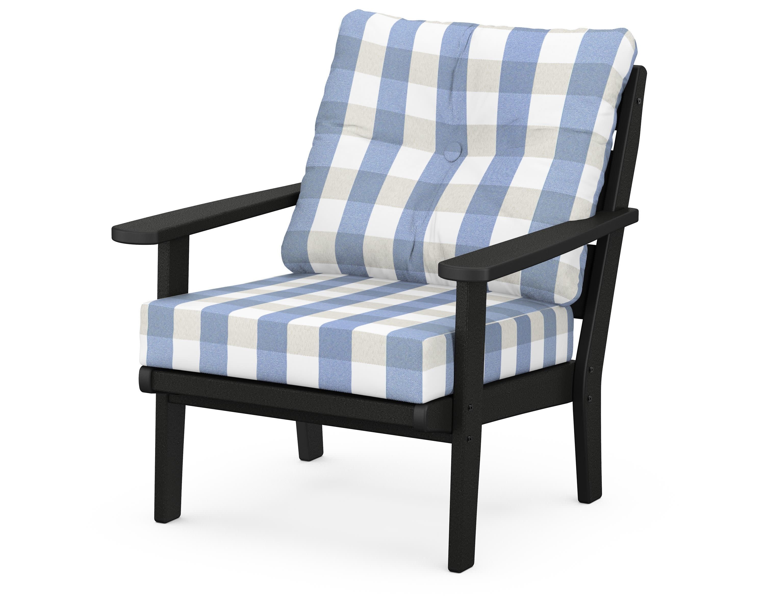 Lakeside Deep Seating Chair in Black / Buffalo Plaid Sky Blue