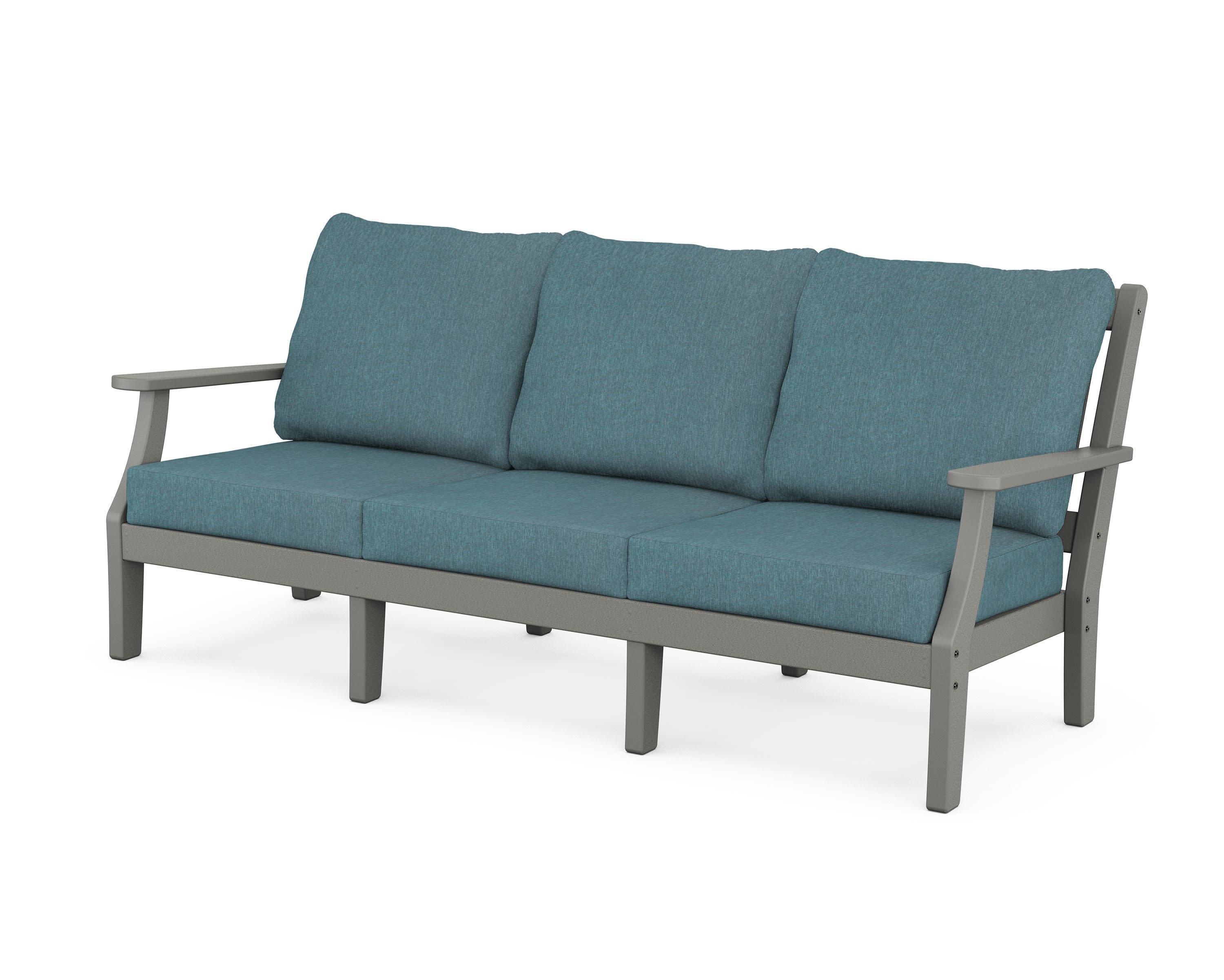 Chinoiserie Deep Seating Sofa in Slate Grey / Ocean Teal