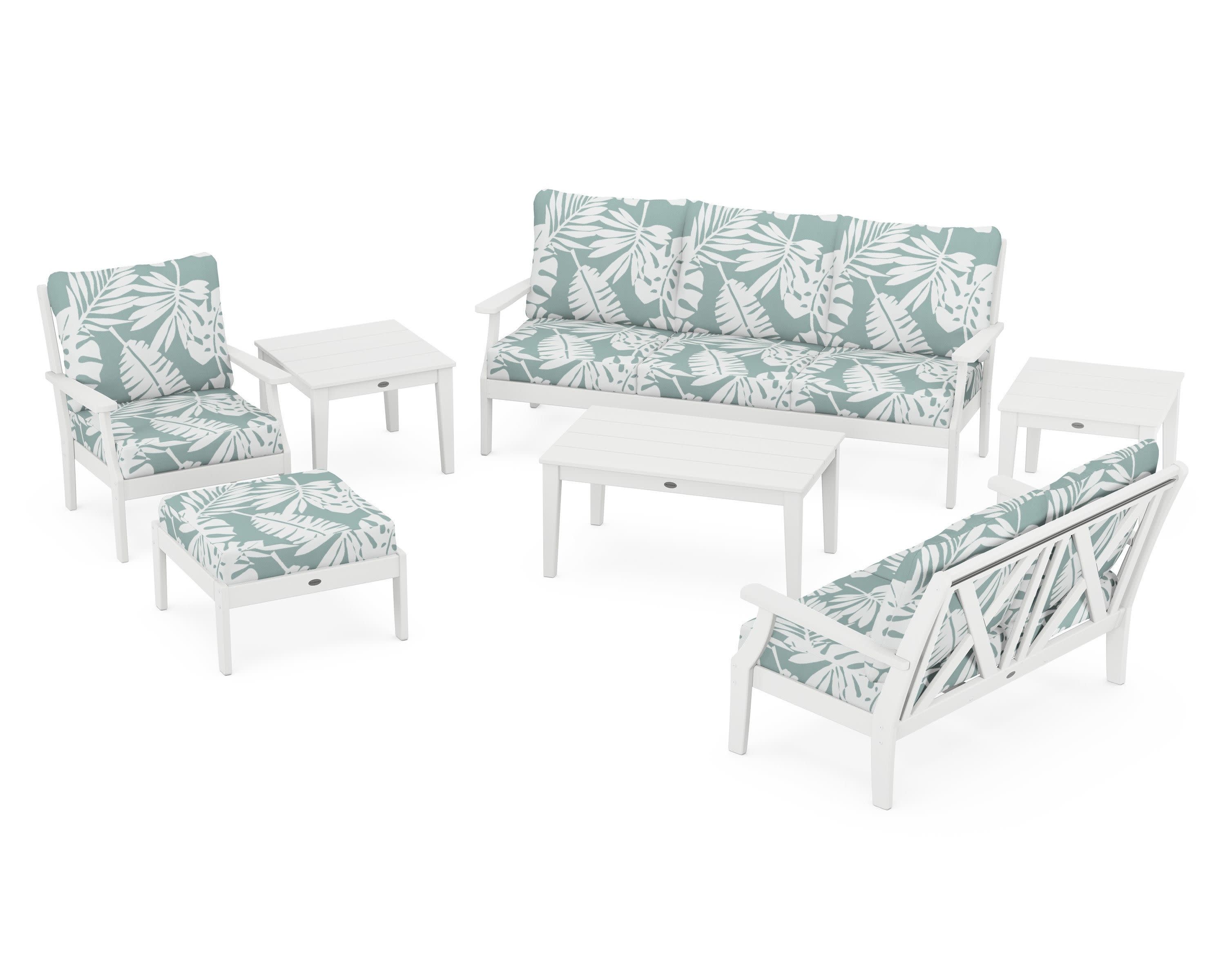 Braxton 7-Piece Deep Seating Set in White / Leaf Glacier Spa