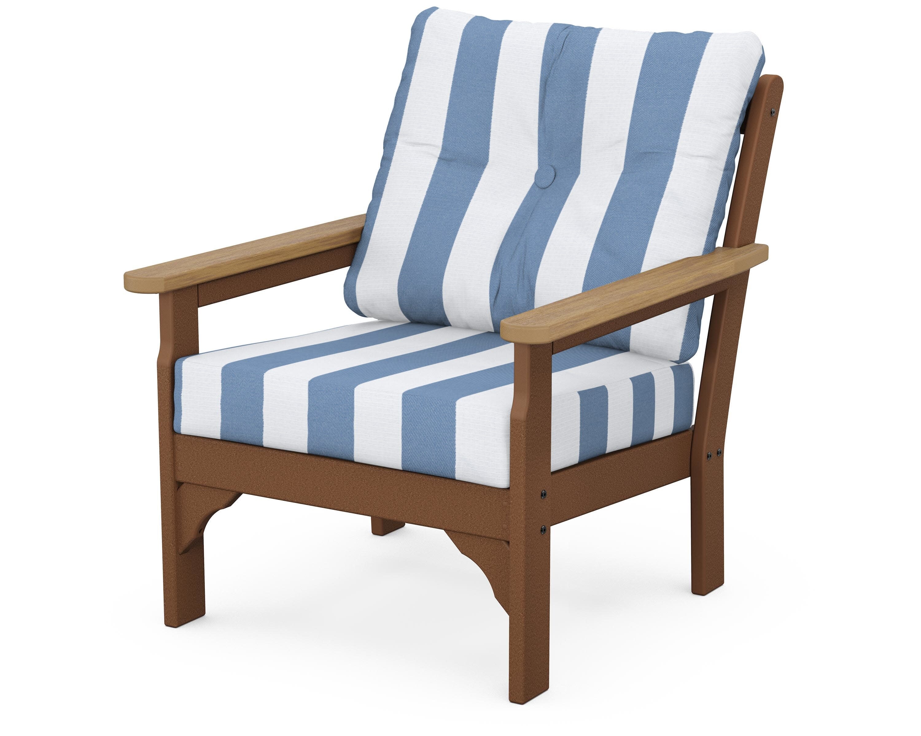 Vineyard Deep Seating Chair in Teak / Natural / Cabana Stripe Sky Blue