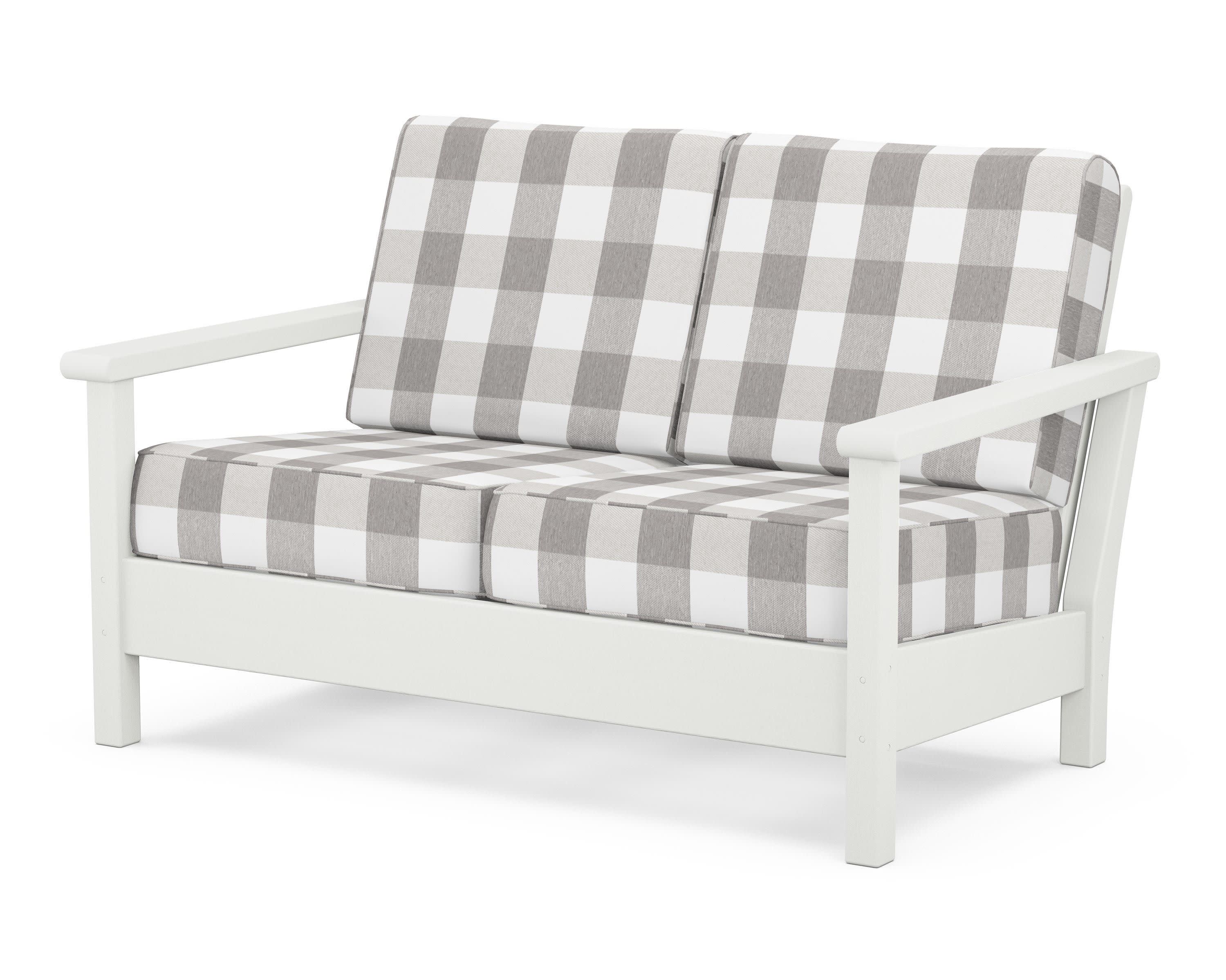 Harbour Deep Seating Loveseat in Vintage White / Buffalo Plaid Grey Mist