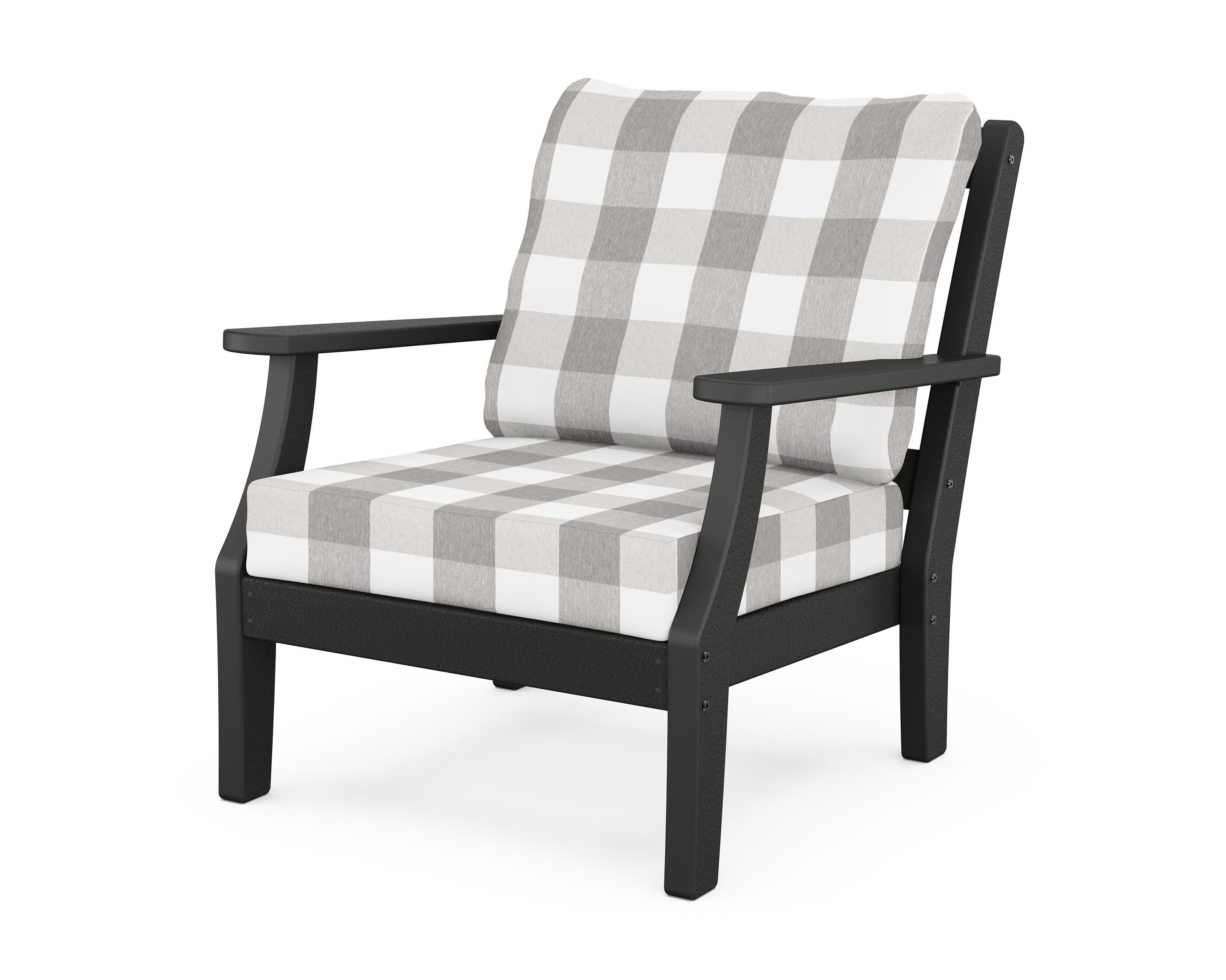 Chinoiserie Deep Seating Chair in Black / Buffalo Plaid Grey Mist
