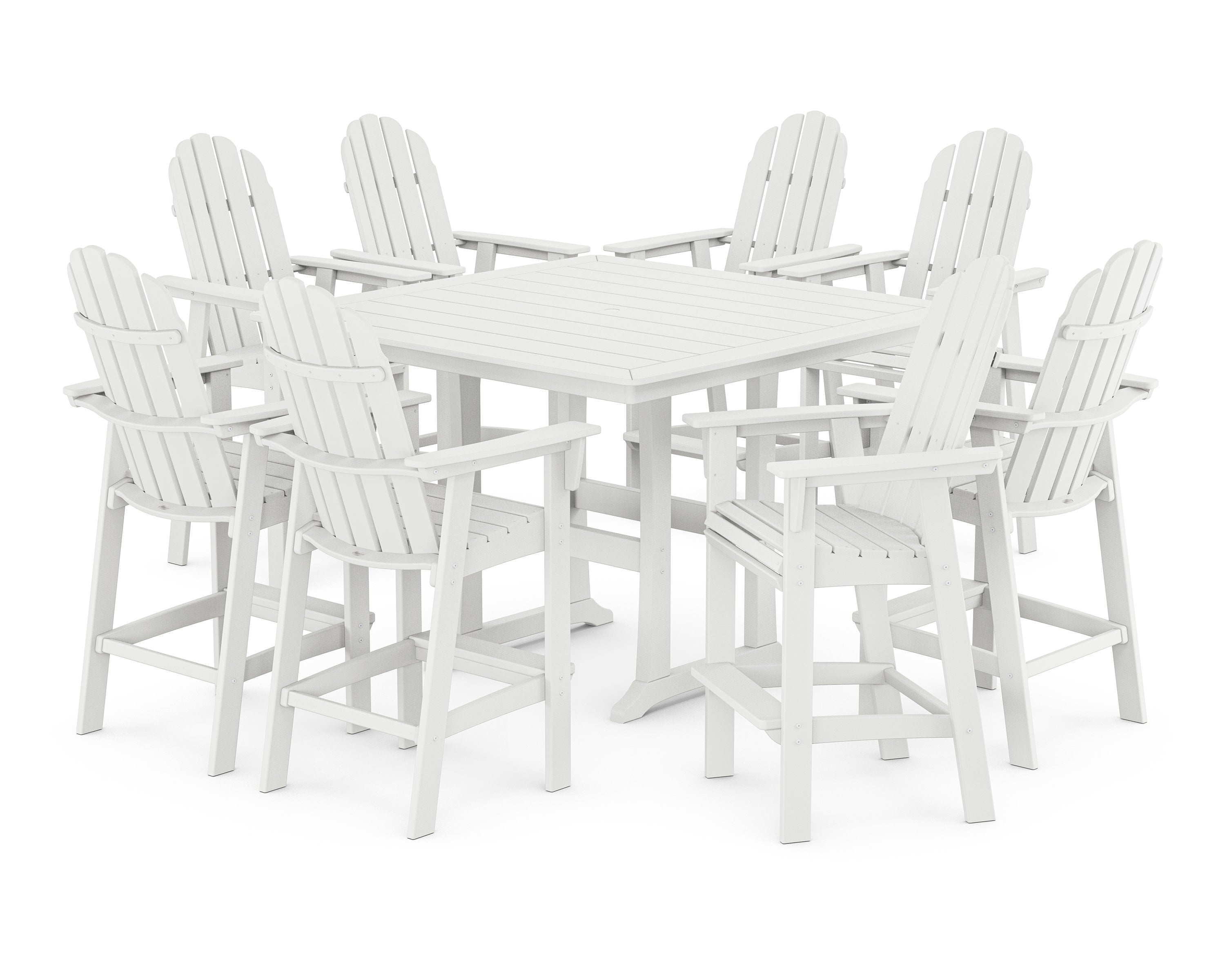 Vineyard Curveback Adirondack 9-Piece Trestle Bar Set in White