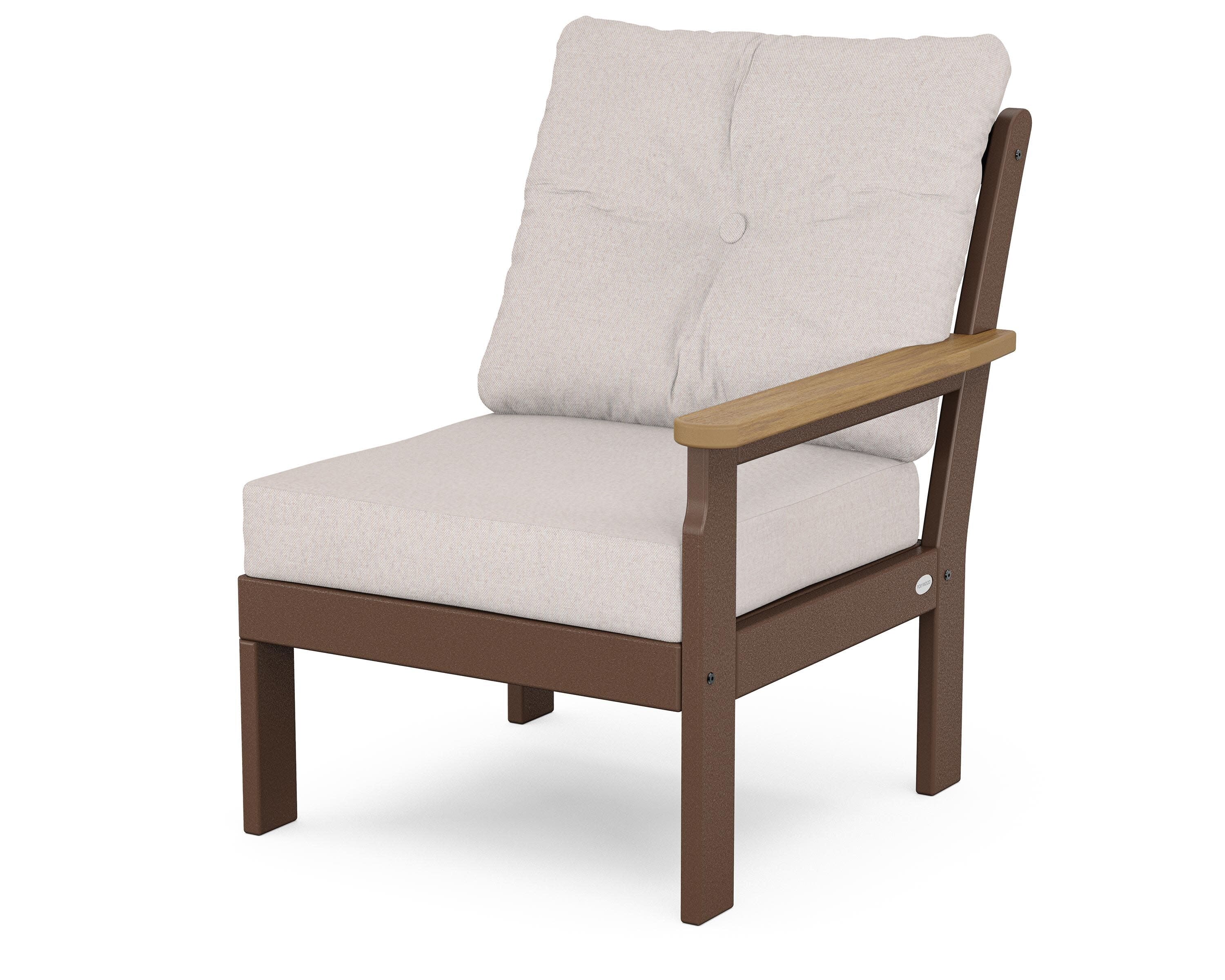 Vineyard Modular Right Arm Chair in Mahogany / Natural / Dune Burlap