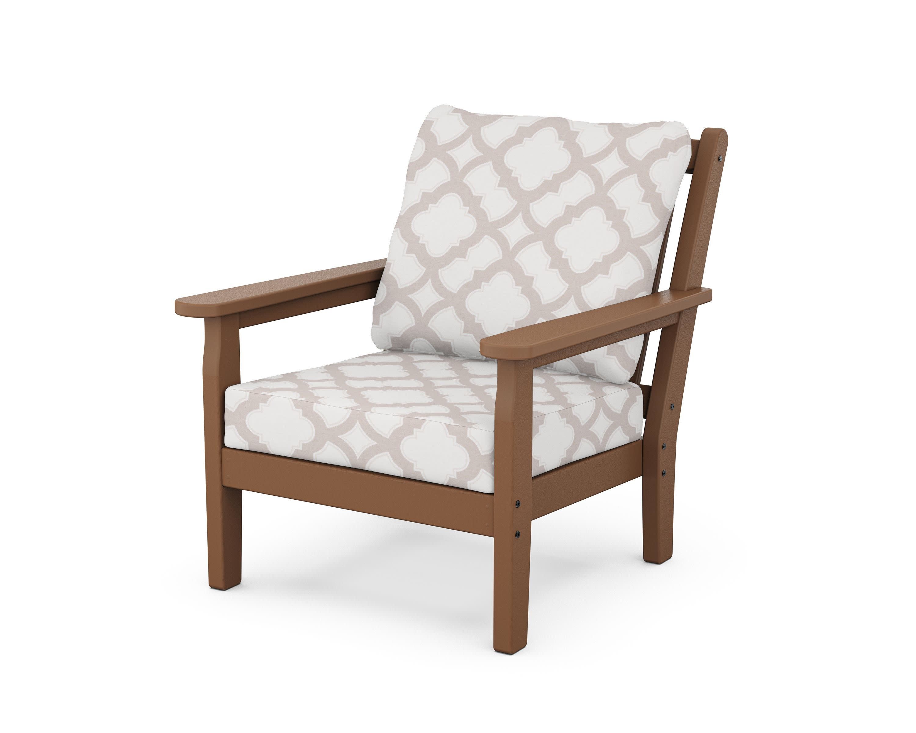 Chippendale Deep Seating Chair in Teak / Trellis Dune Burlap