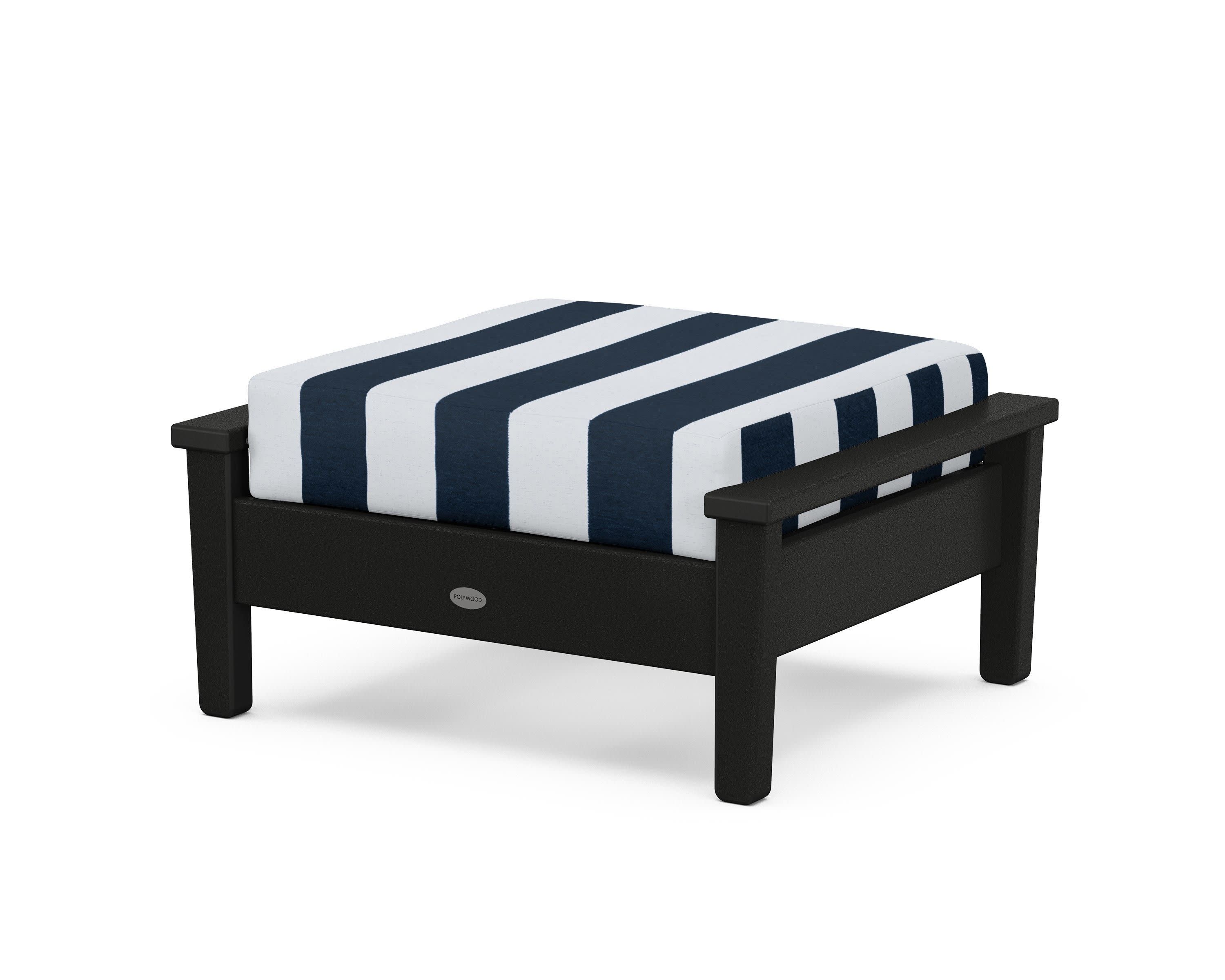 Prescott Deep Seating Ottoman in Black / Cabana Stripe Marine Indigo