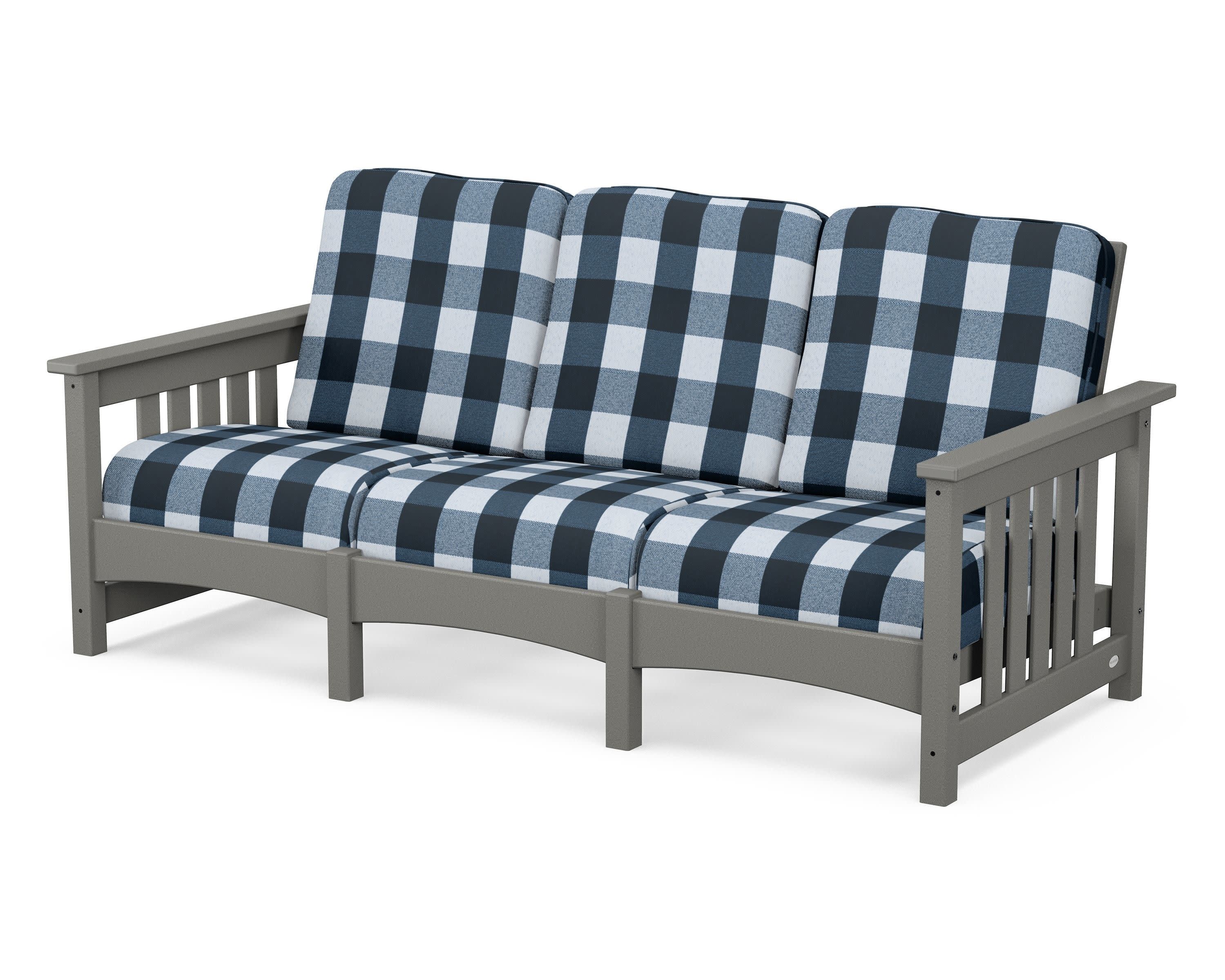Club Mission Sofa in Slate Grey / Buffalo Plaid Marine Indigo