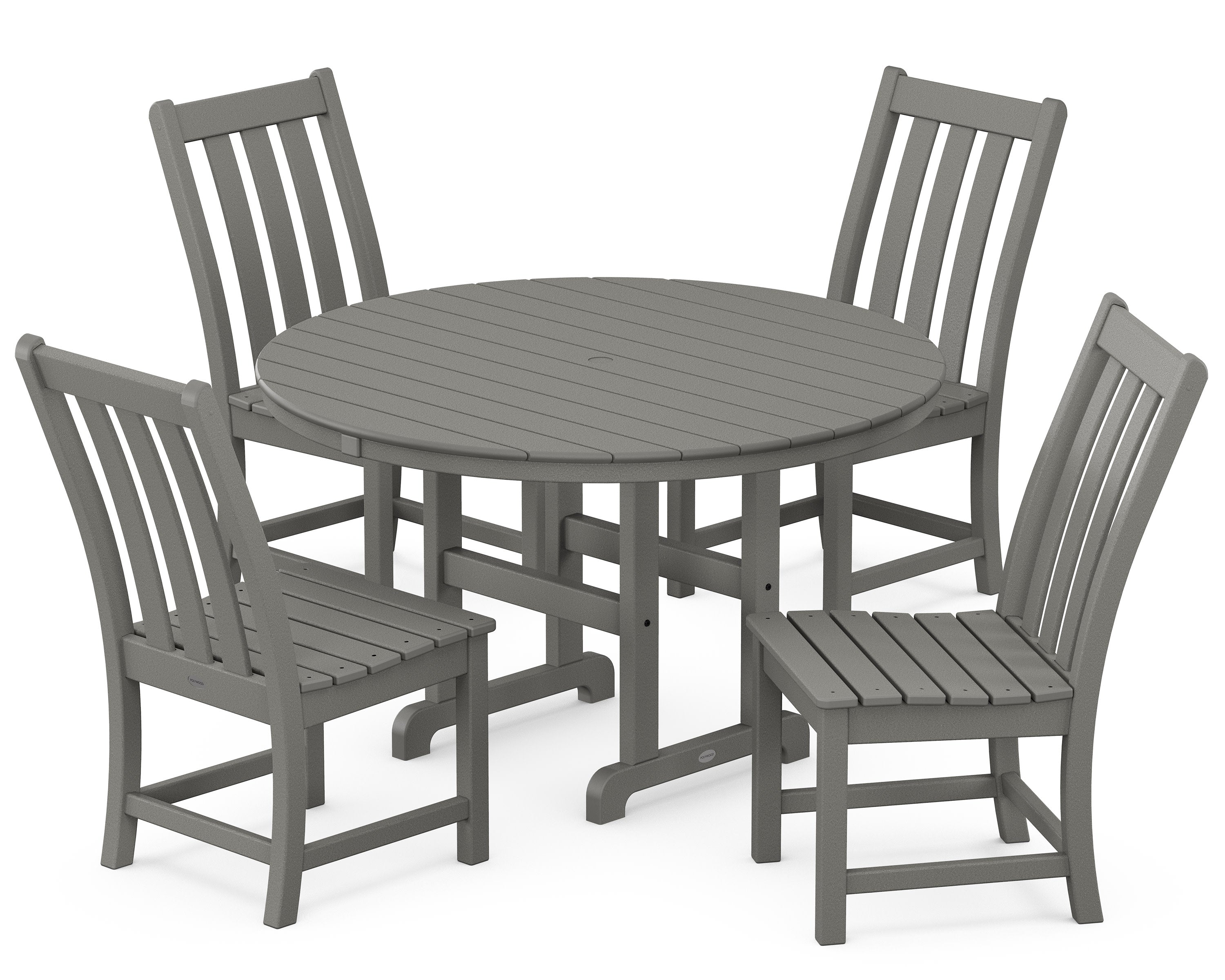Vineyard 5-Piece Round Farmhouse Side Chair Dining Set in Slate Grey