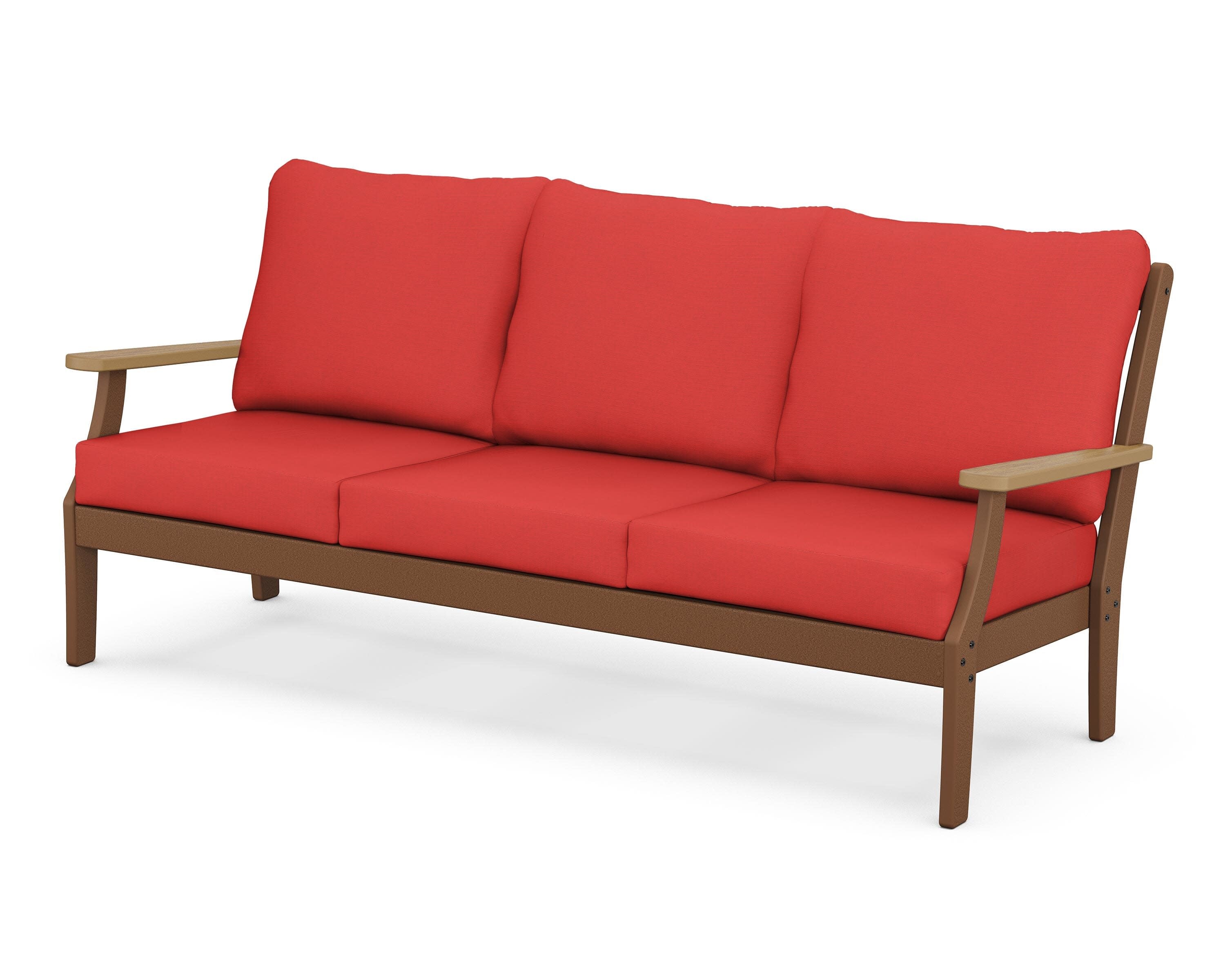 Braxton Deep Seating Sofa in Teak / Natural / Crimson Linen