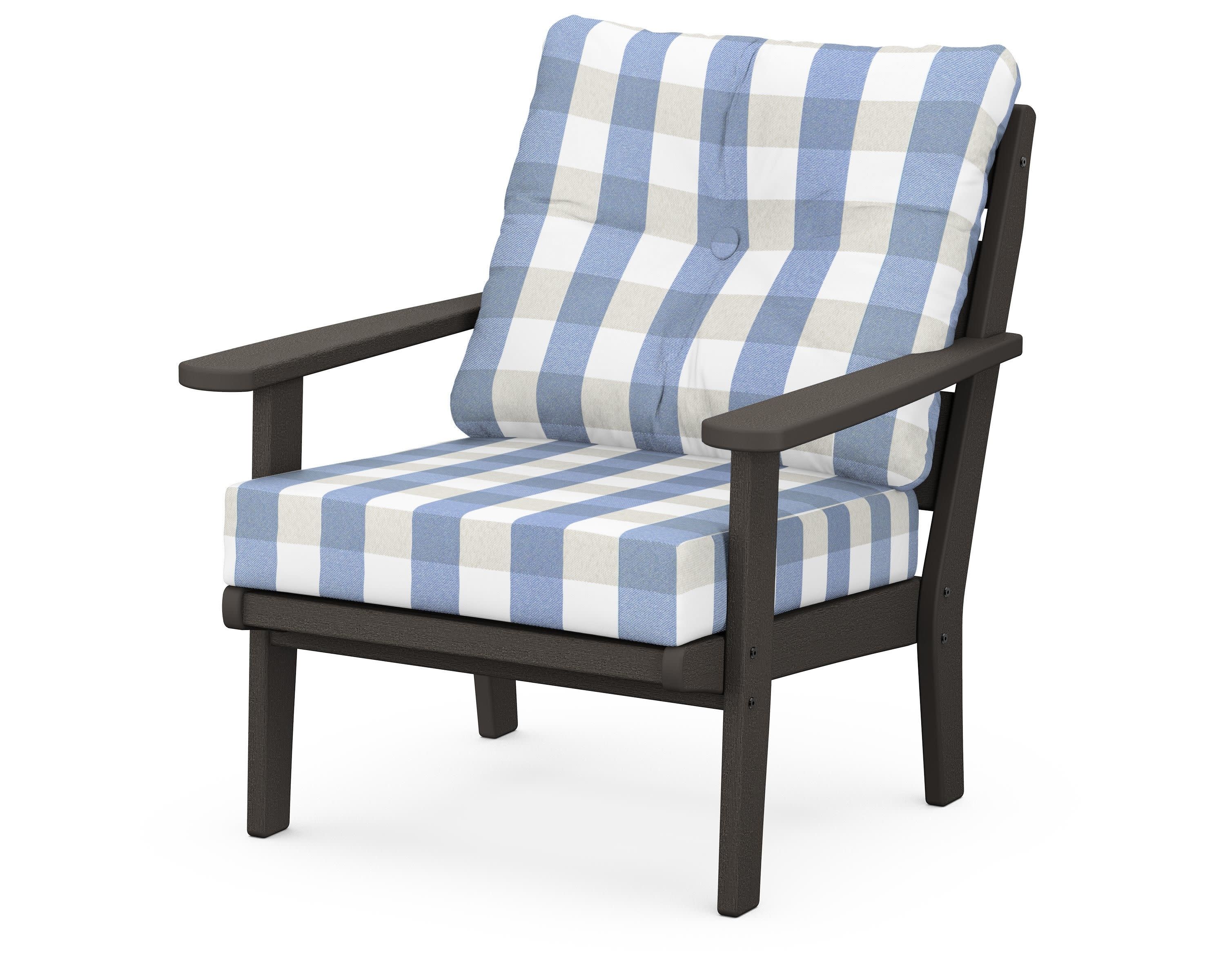 Lakeside Deep Seating Chair in Vintage Coffee / Buffalo Plaid Sky Blue