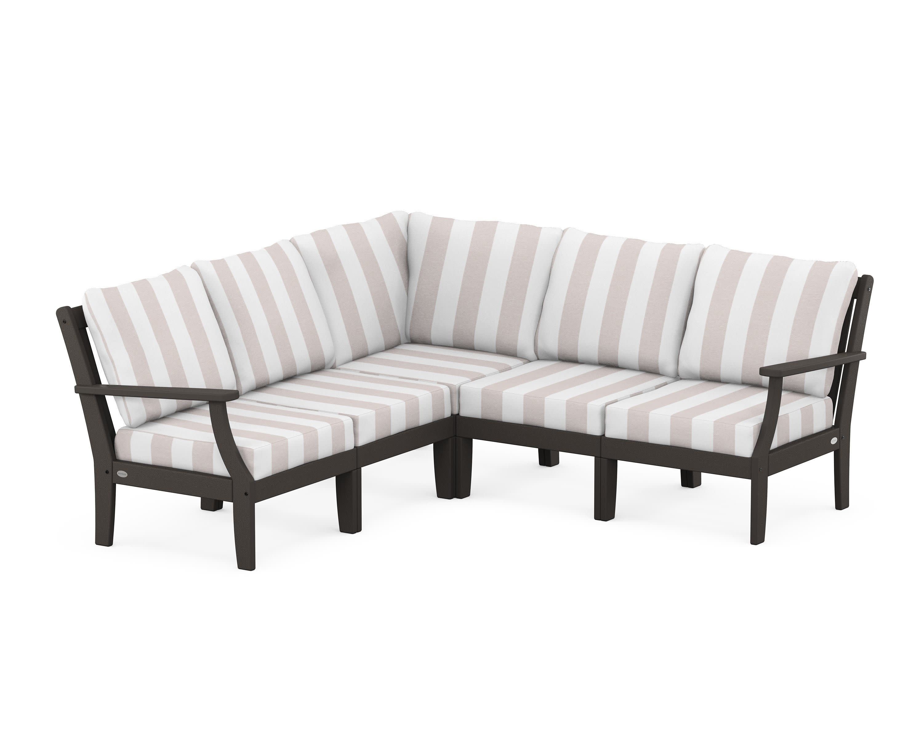 Braxton Modular 5-Piece Deep Seating Set in Vintage Coffee / Cabana Stripe Dune Burlap