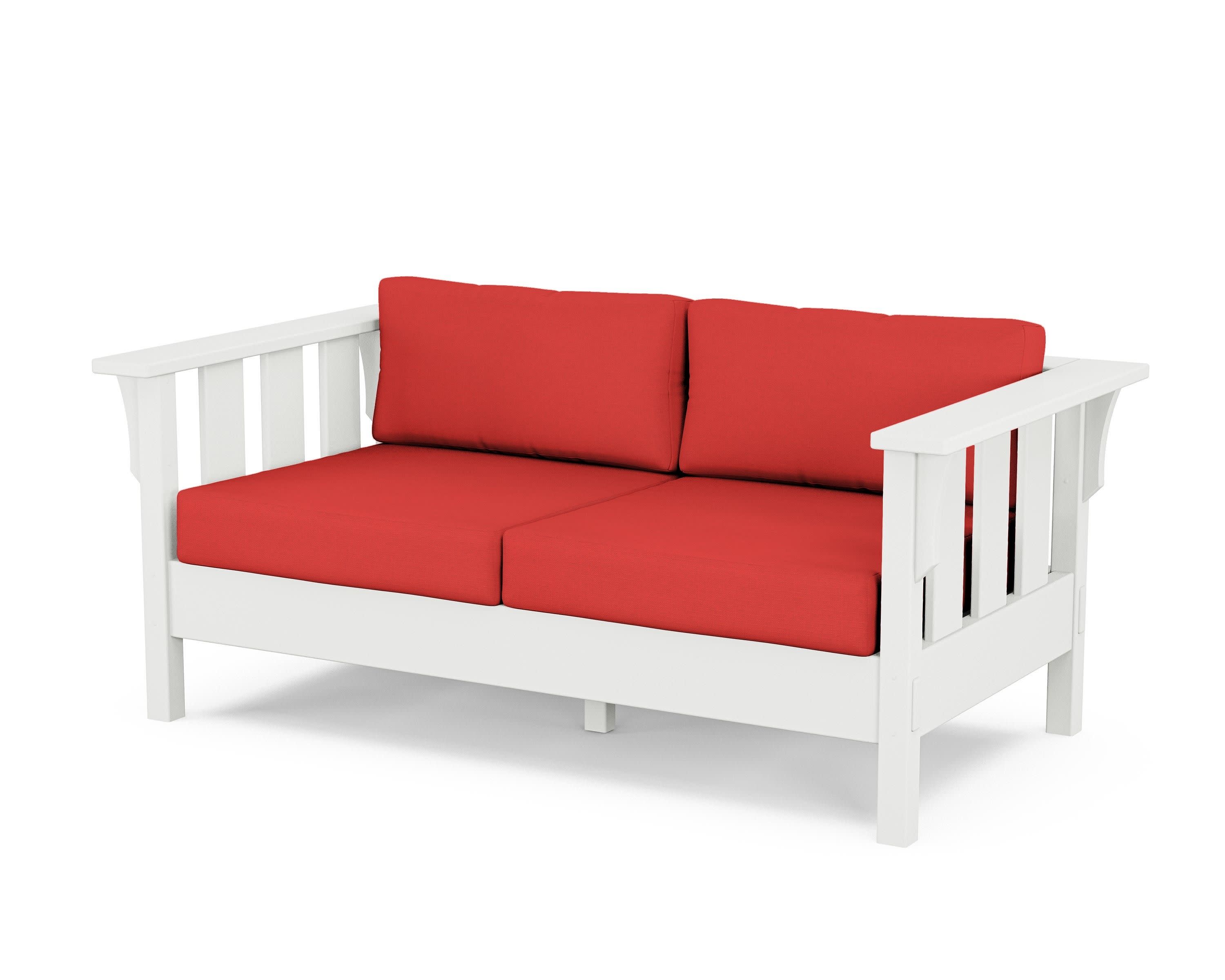 Acadia Deep Seating Loveseat in White / Crimson Linen
