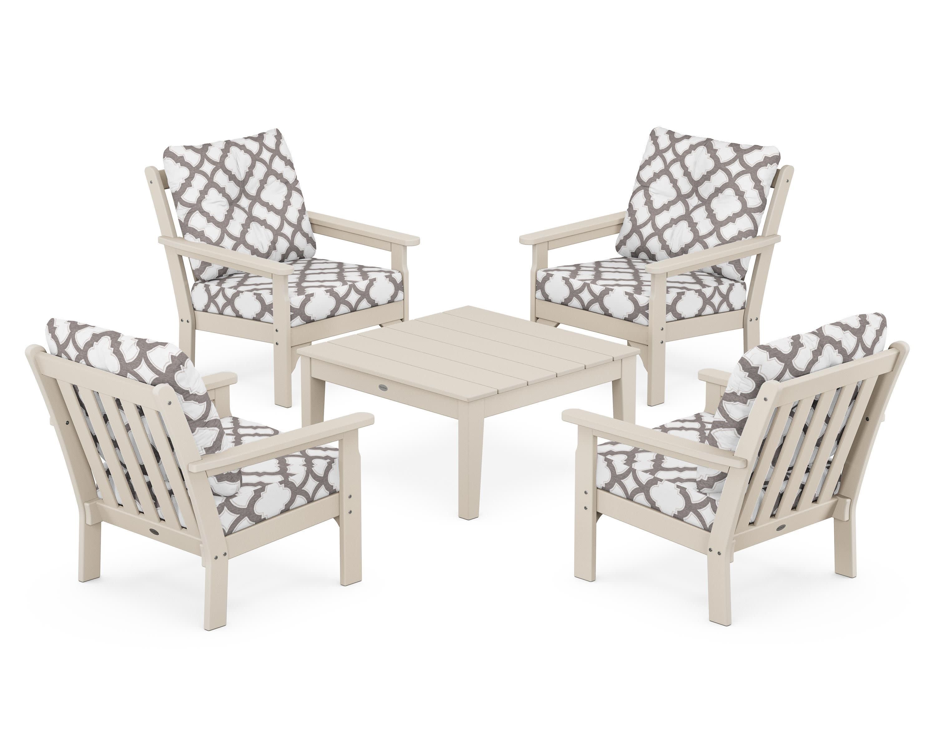 Vineyard 5-Piece Deep Seating Conversation Set in Sand / Trellis Grey Mist