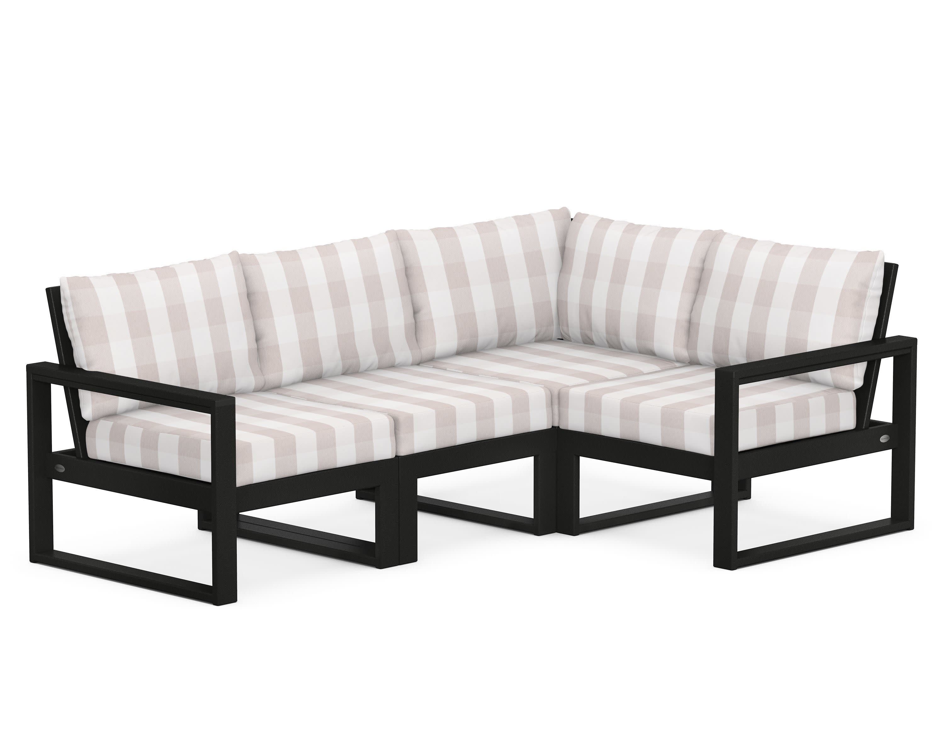 EDGE 4-Piece Modular Deep Seating Set in Black / Buffalo Plaid Dune Burlap