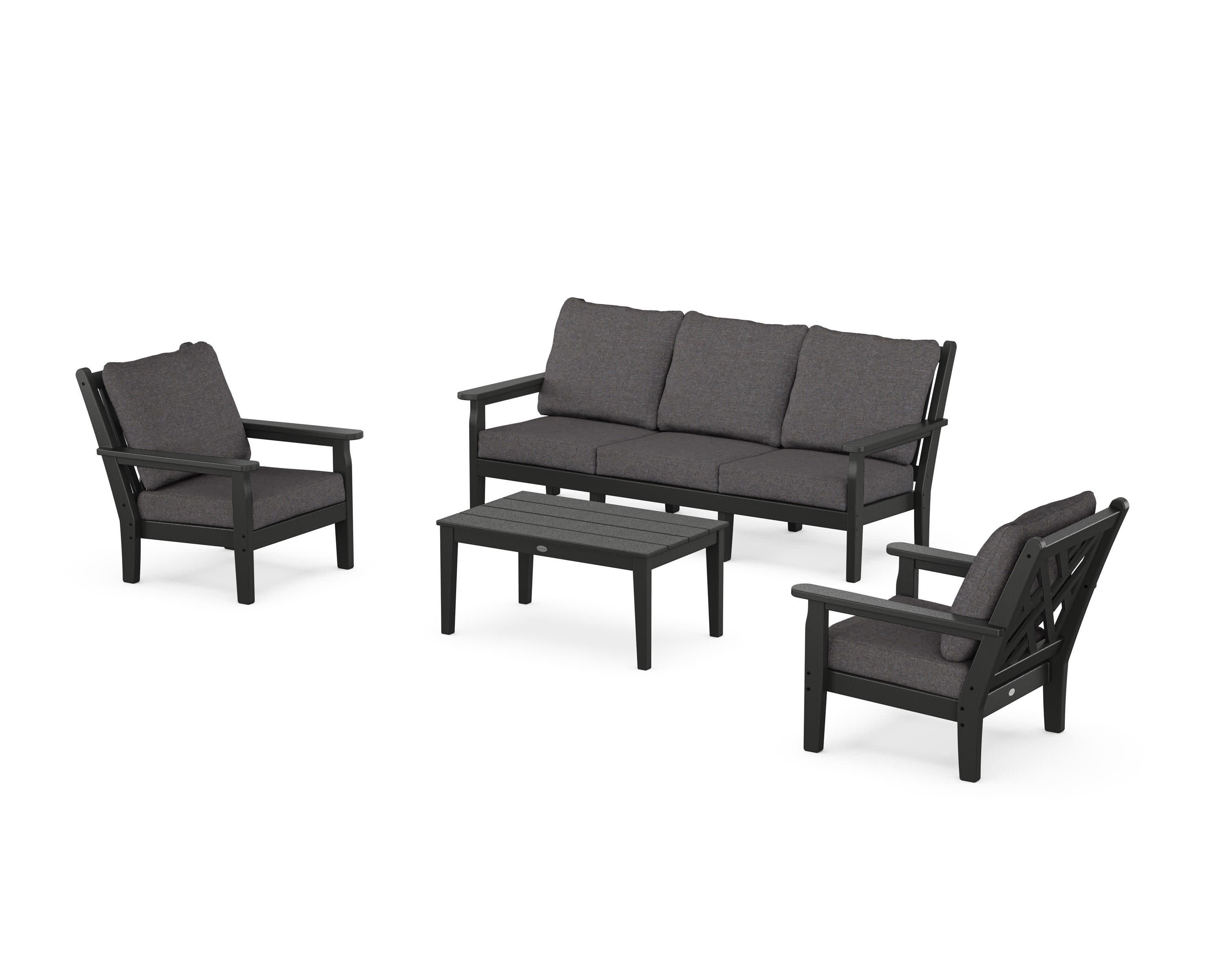 Chippendale 4-Piece Deep Seating Set with Sofa in Black / Ash Charcoal