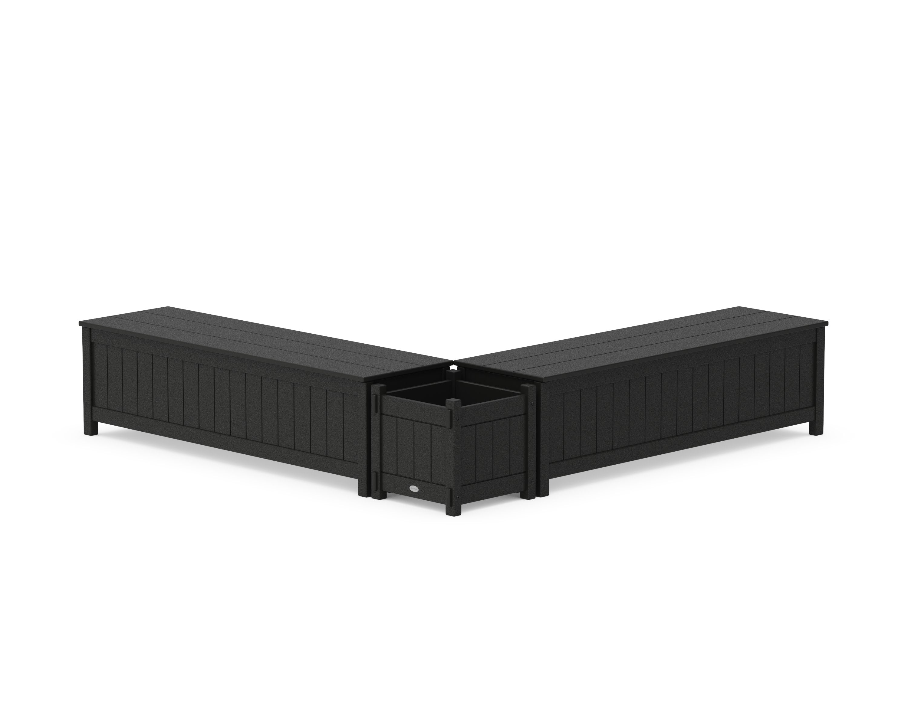 60" Vineyard L- Shaped Planter Storage Bench Set in Black