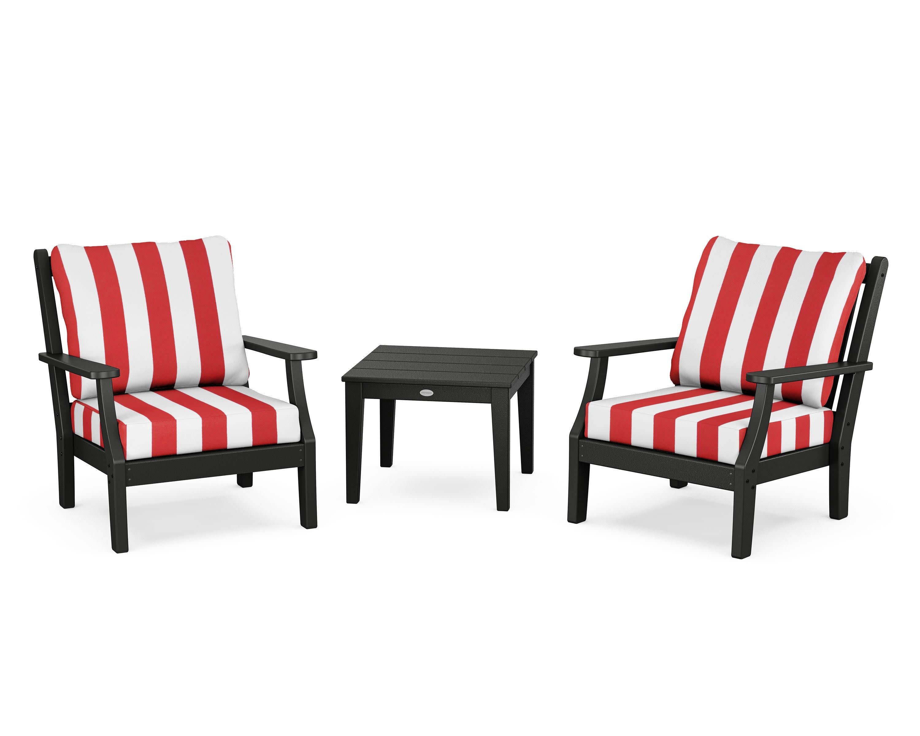 Wovendale 3-Piece Deep Seating Set in Black / Cabana Stripe Crimson